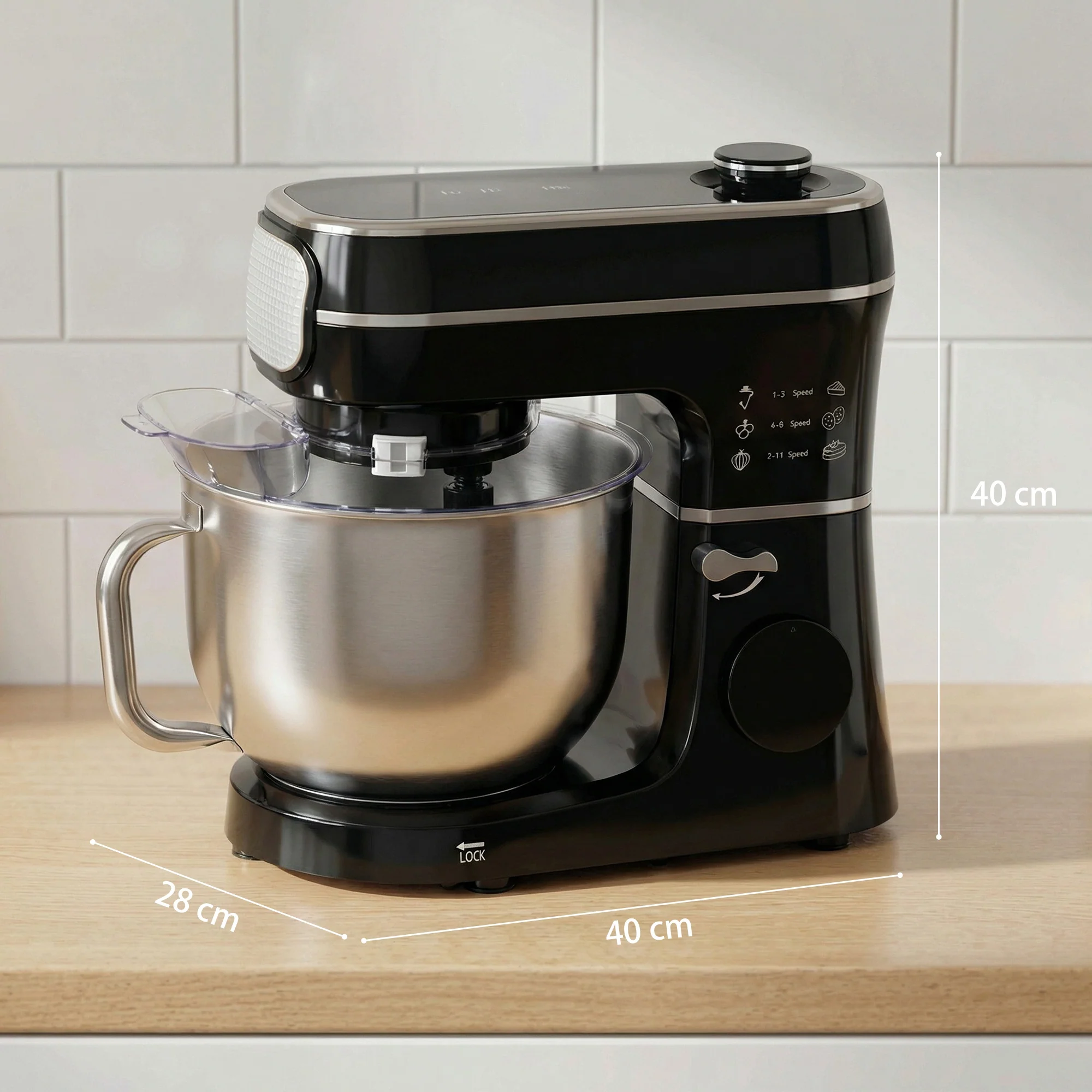 HOMCOM 6L 1400W Stand Mixer With 11 Speeds & Fermentation Function, Black - Image 3