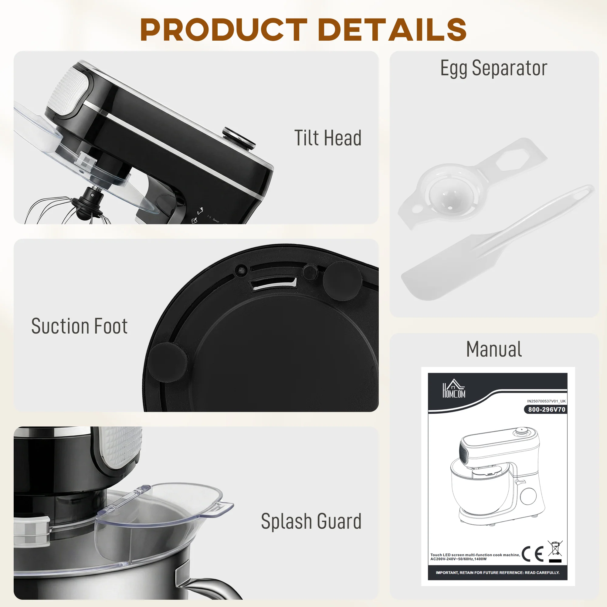 HOMCOM 6L 1400W Stand Mixer With 11 Speeds & Fermentation Function, Black - Image 8