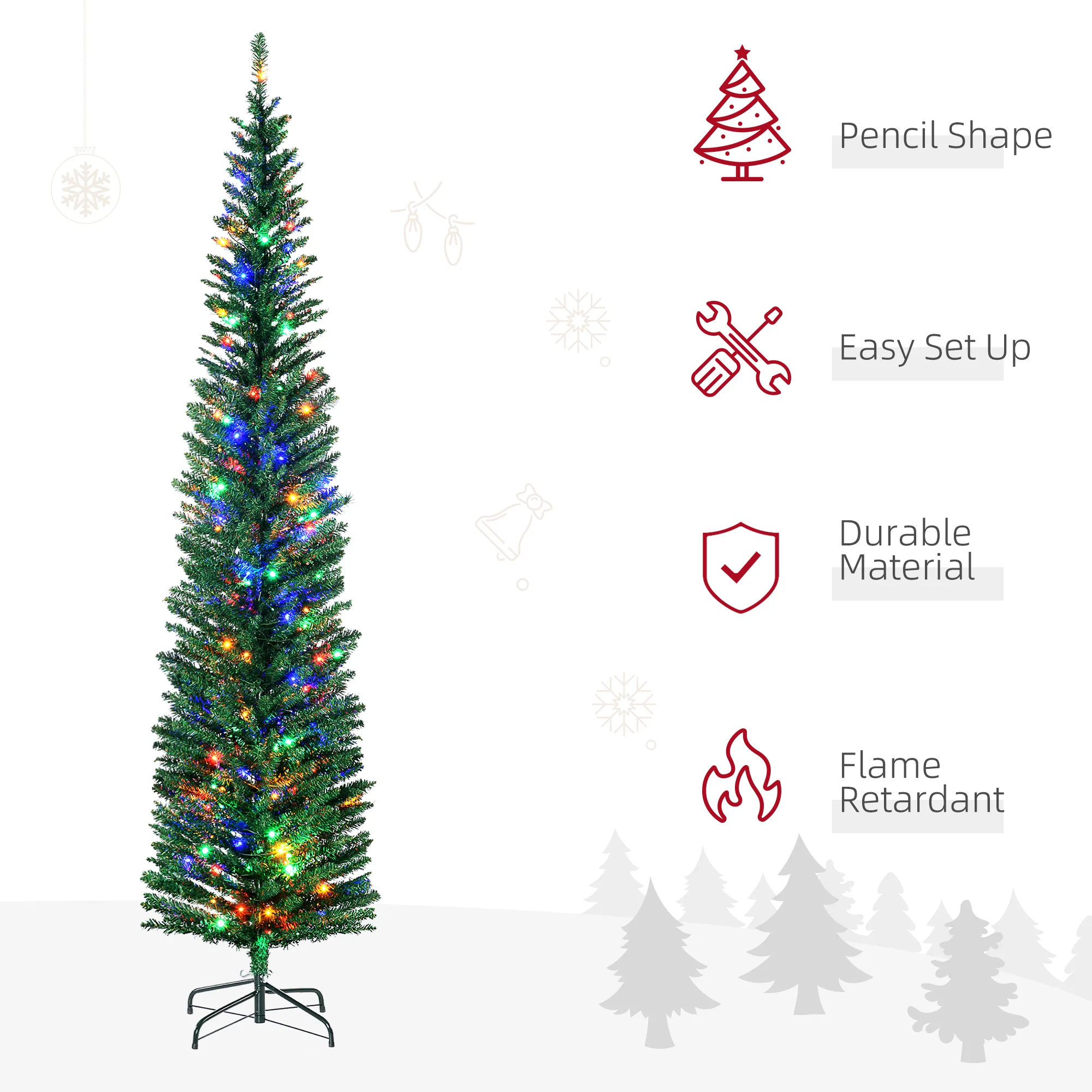 HOMCOM 7.5ft Prelit Pencli Artificial Christmas Tree - Image 3