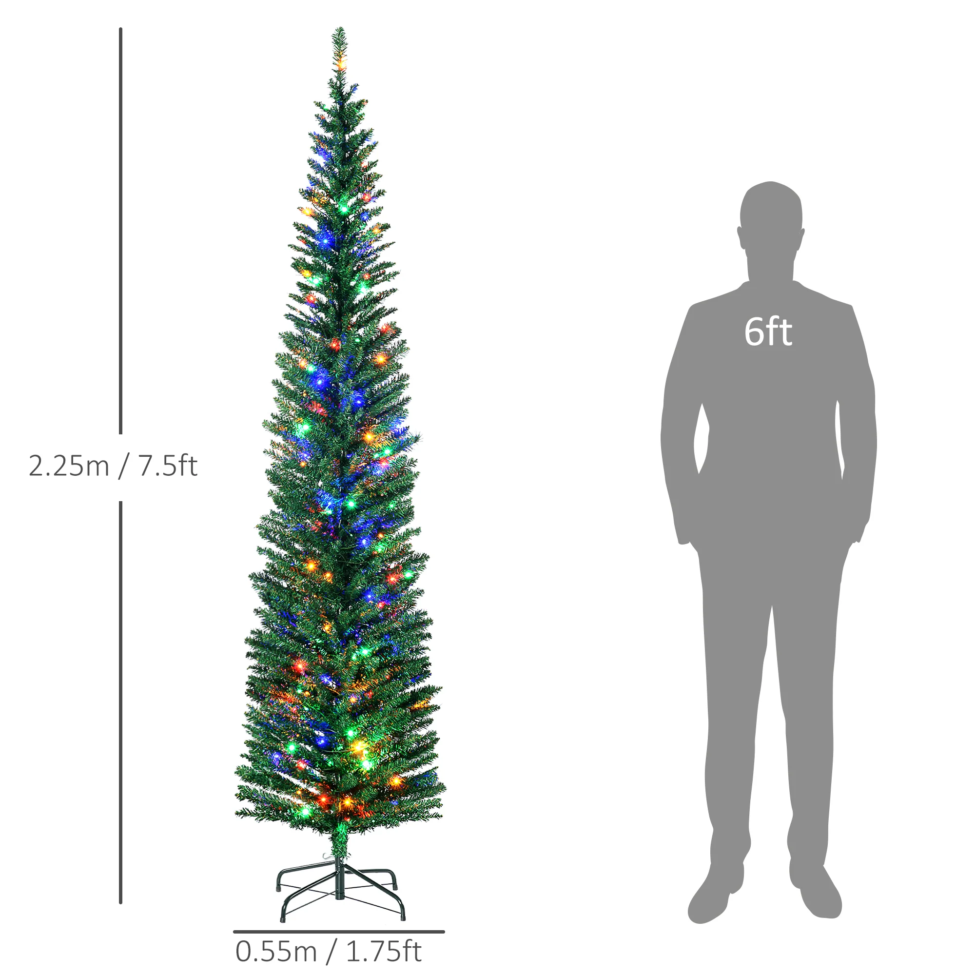 HOMCOM 7.5ft Prelit Pencli Artificial Christmas Tree - Image 5