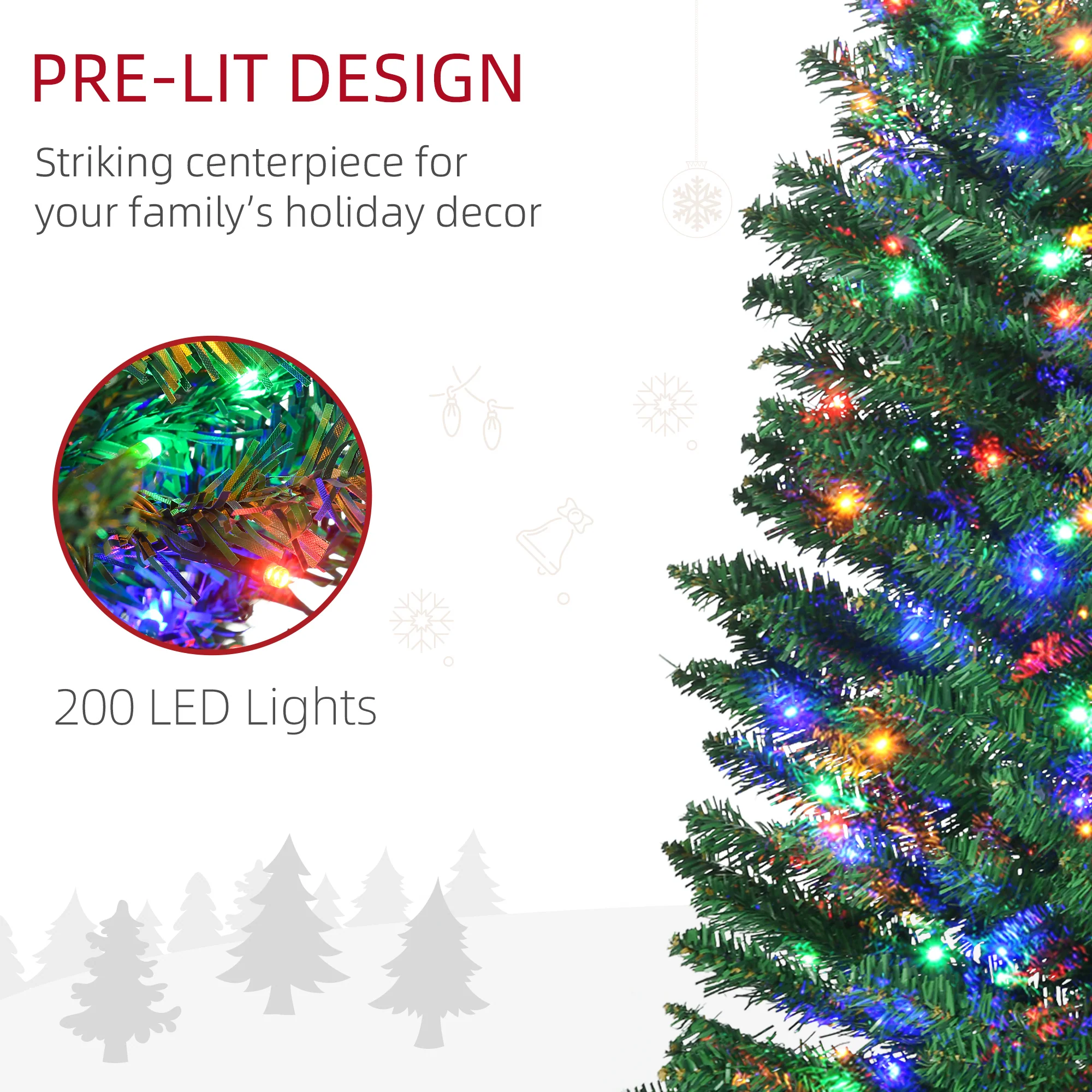 HOMCOM 7.5ft Prelit Pencli Artificial Christmas Tree - Image 6