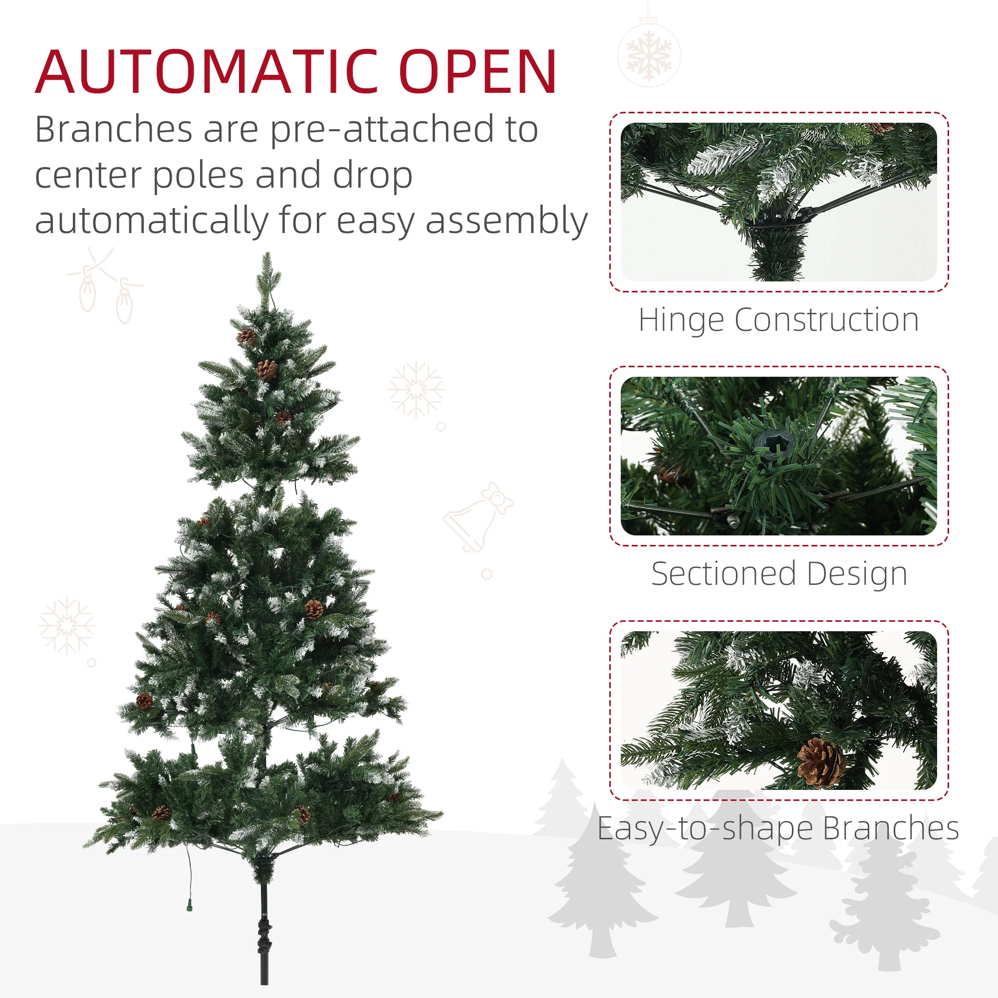 HOMCOM 7 Ft Artificial LED Christmas Tree With Metal Base, Hinged Branches - Image 8