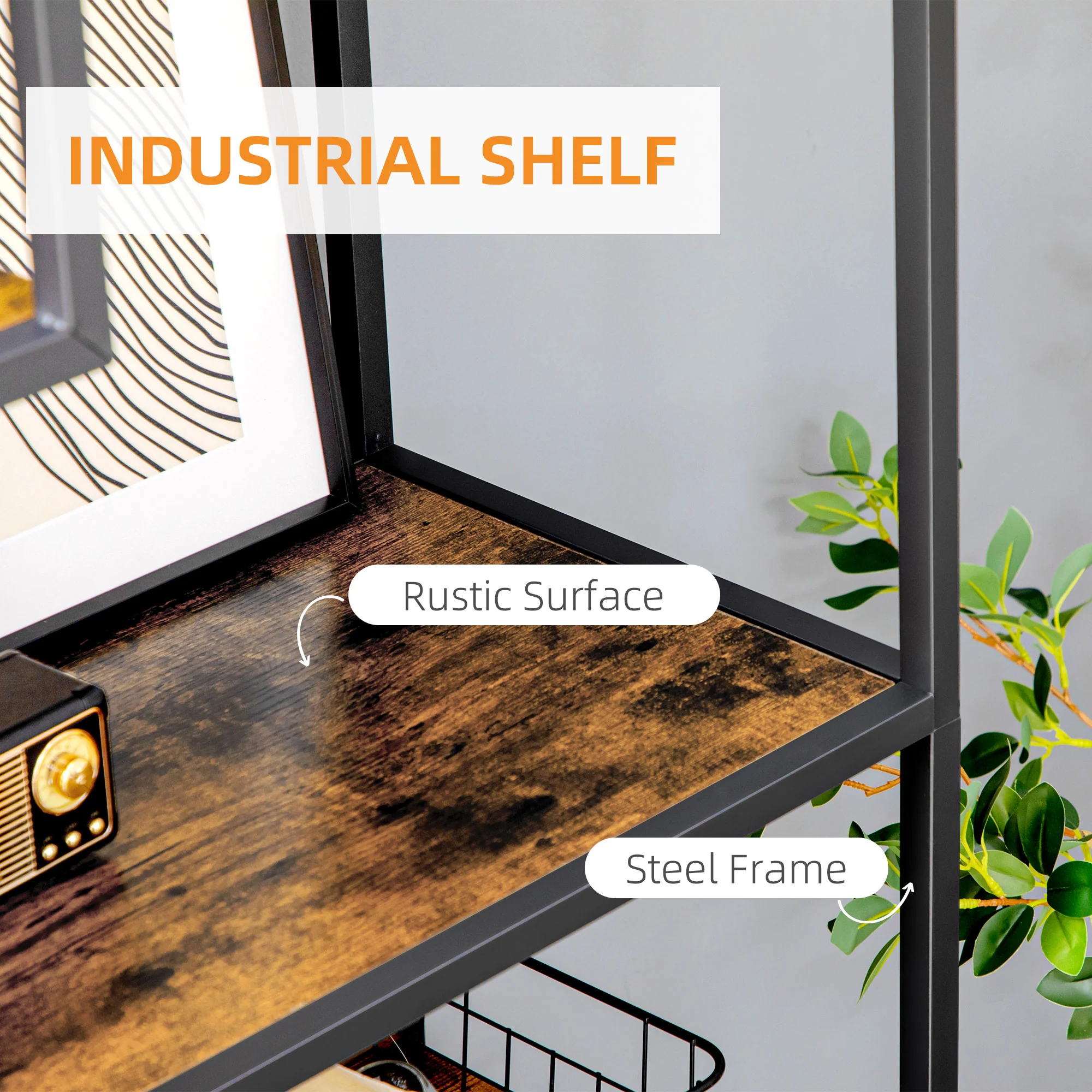 HOMCOM 7 Tier Storage Shelves, Free Standing Book Shelf for Study, Living Room - Image 3