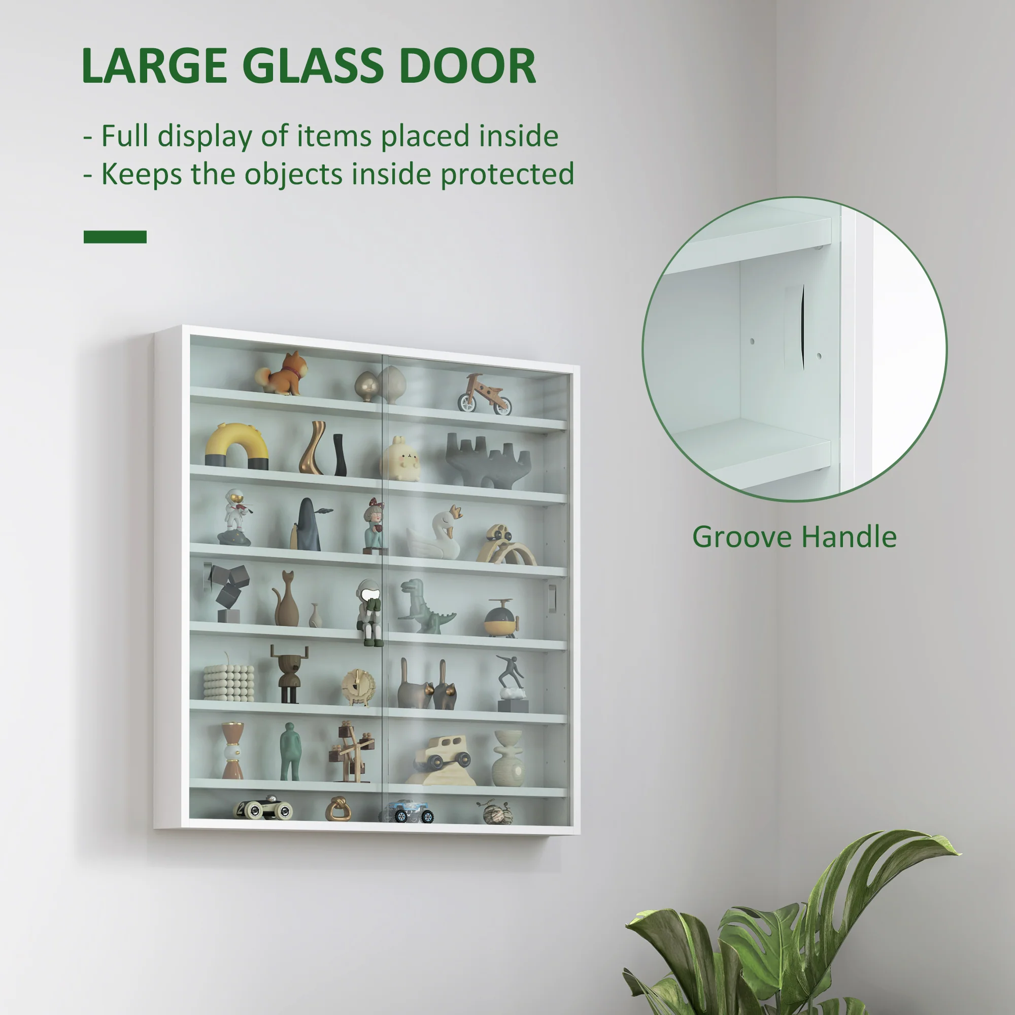 HOMCOM 7-Tier Wall Display Cabinet w/ Shelves Glass Doors - Image 13