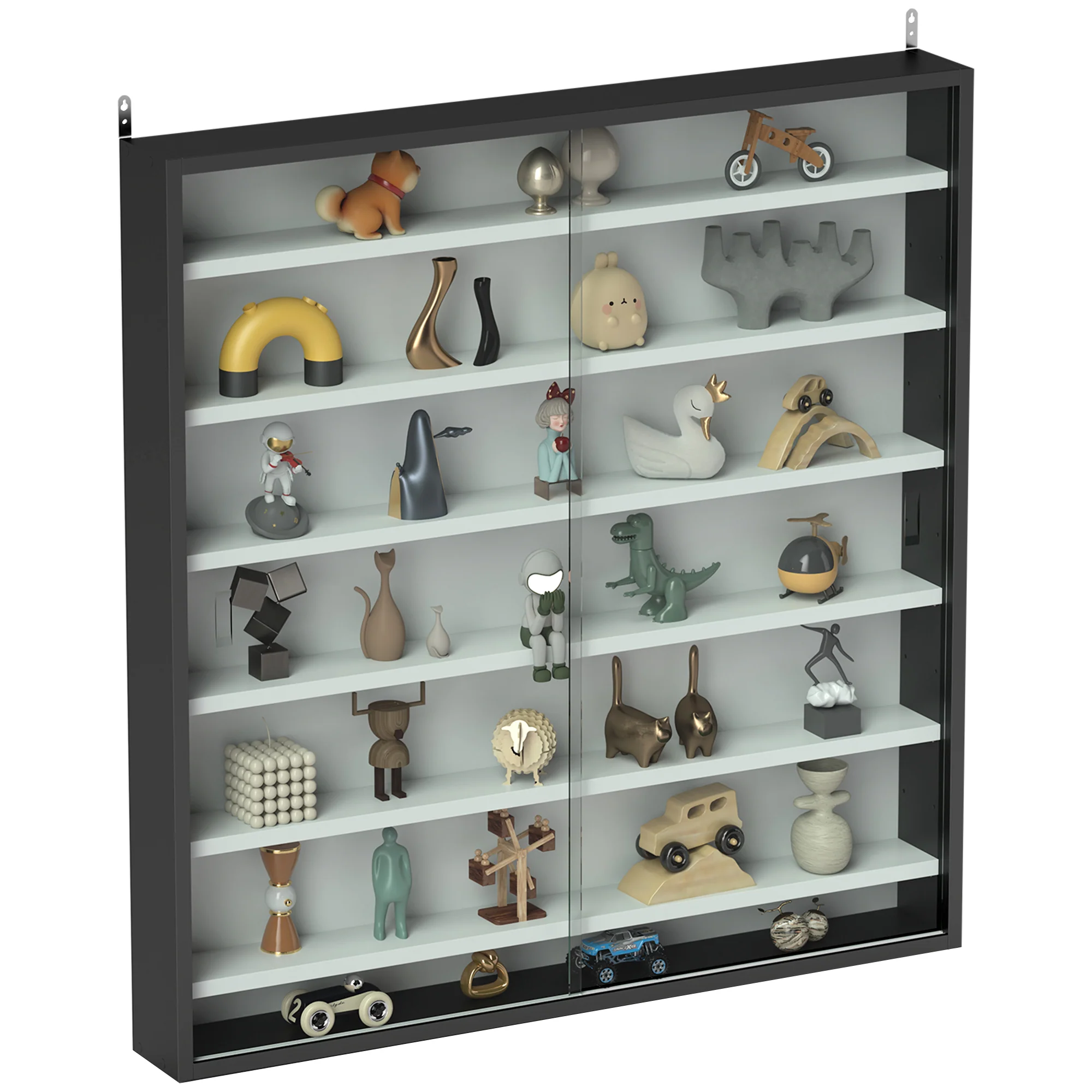 HOMCOM 7-Tier Wall Display Cabinet w/ Shelves Glass Doors - Image 28