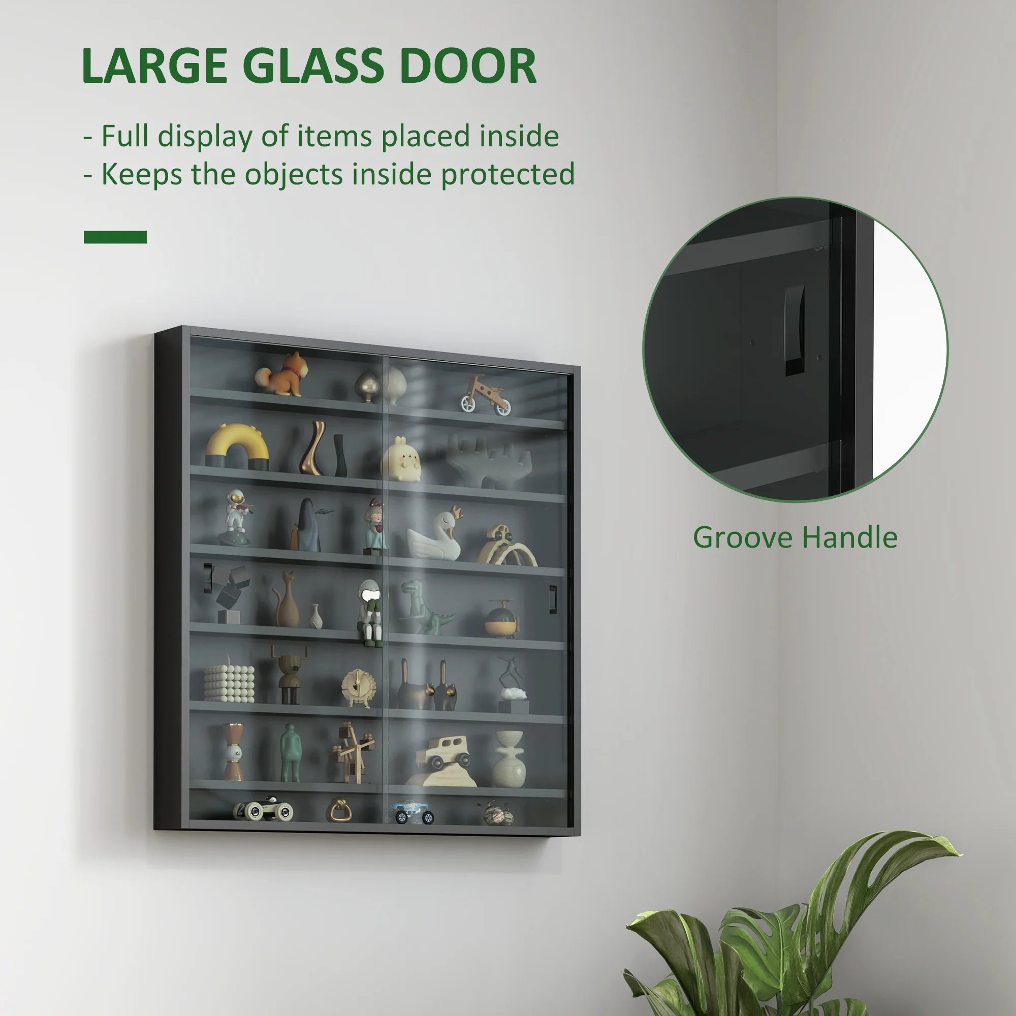 HOMCOM 7-Tier Wall Display Cabinet w/ Shelves Glass Doors - Image 4
