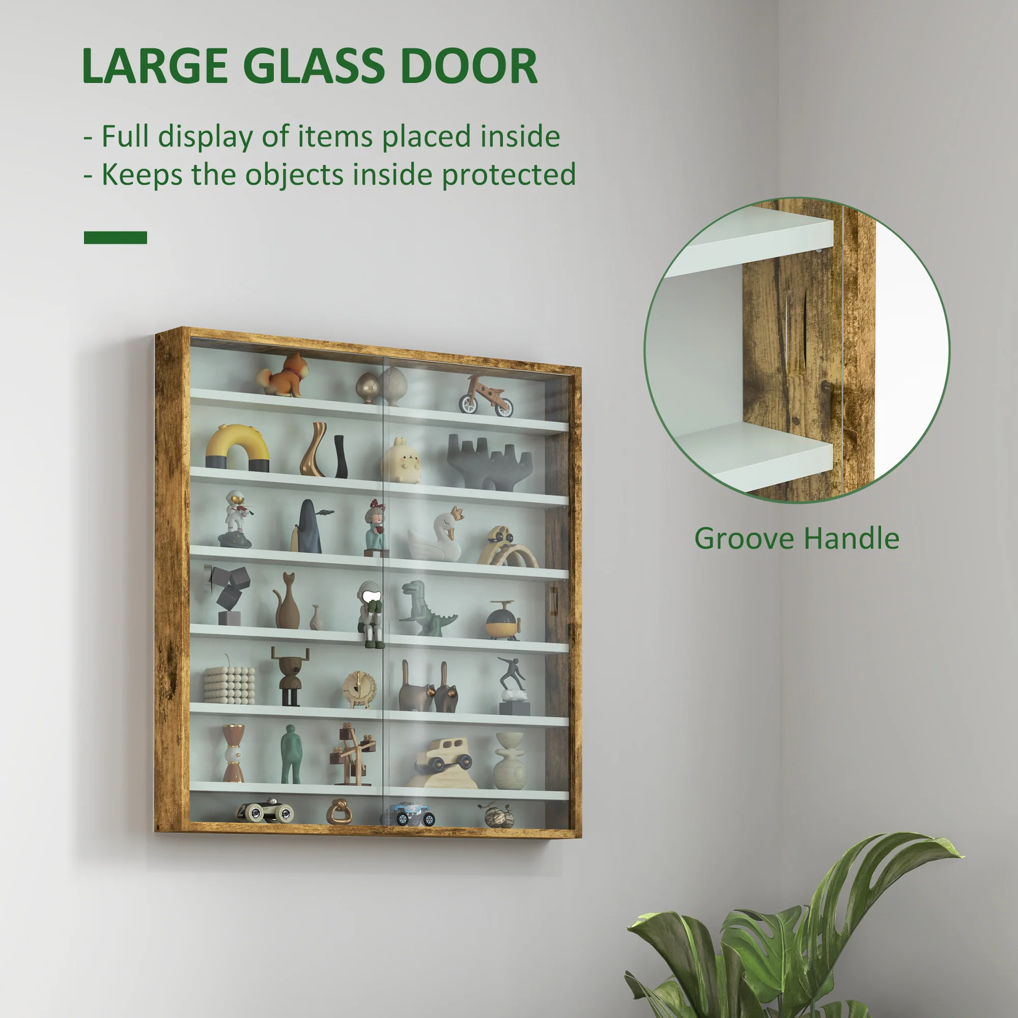 HOMCOM 7-Tier Wall Display Cabinet w/ Shelves Glass Doors - Image 40