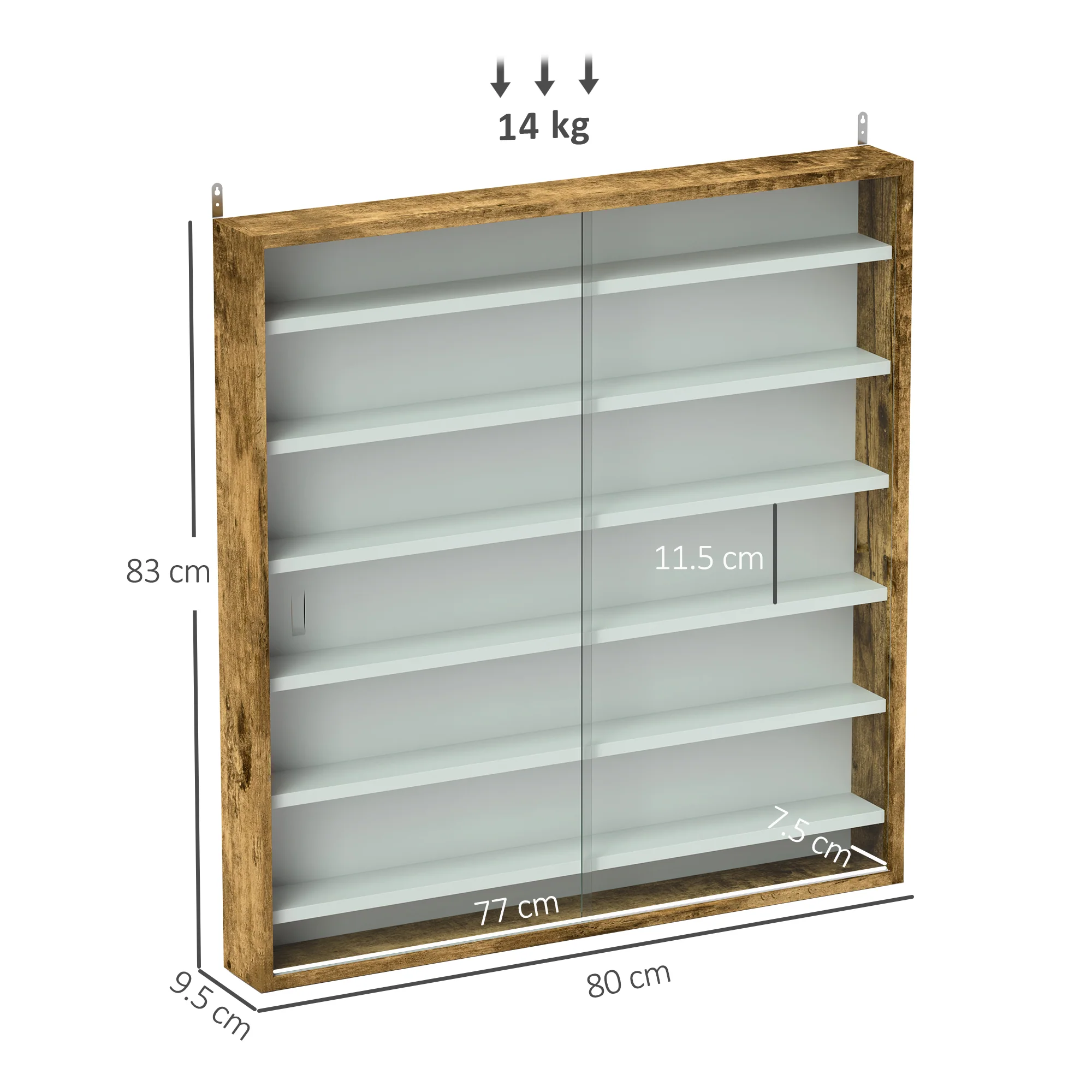 HOMCOM 7-Tier Wall Display Cabinet w/ Shelves Glass Doors - Image 41