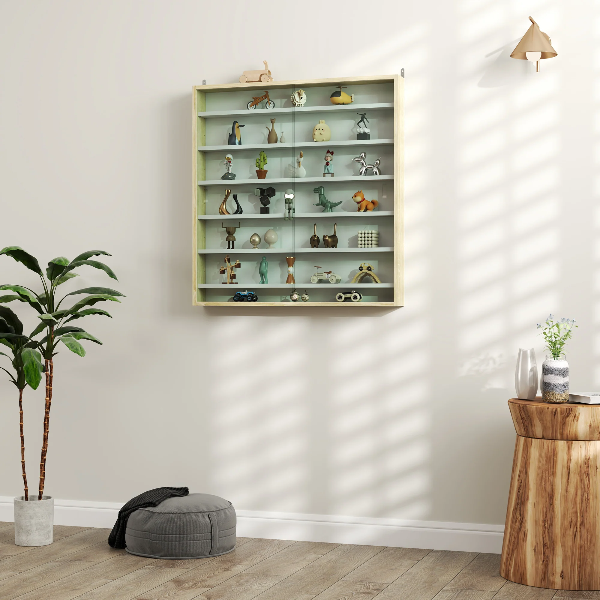 HOMCOM 7-Tier Wall Display Cabinet w/ Shelves Glass Doors - Image 43