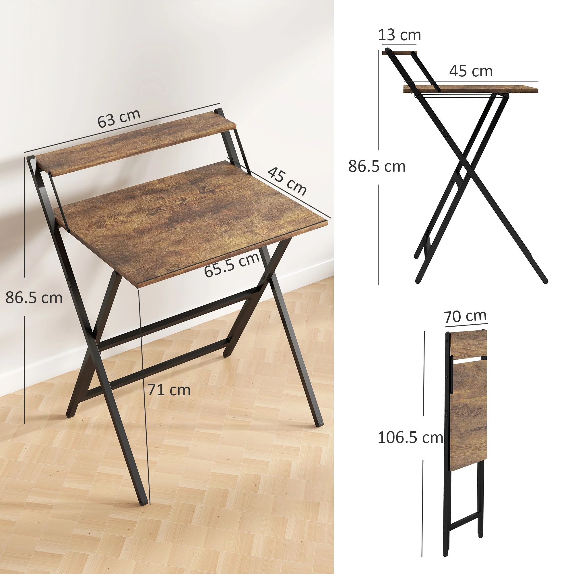 HOMCOM 70 Cm Folding Computer Desk For Small Spaces Bedroom - Image 14