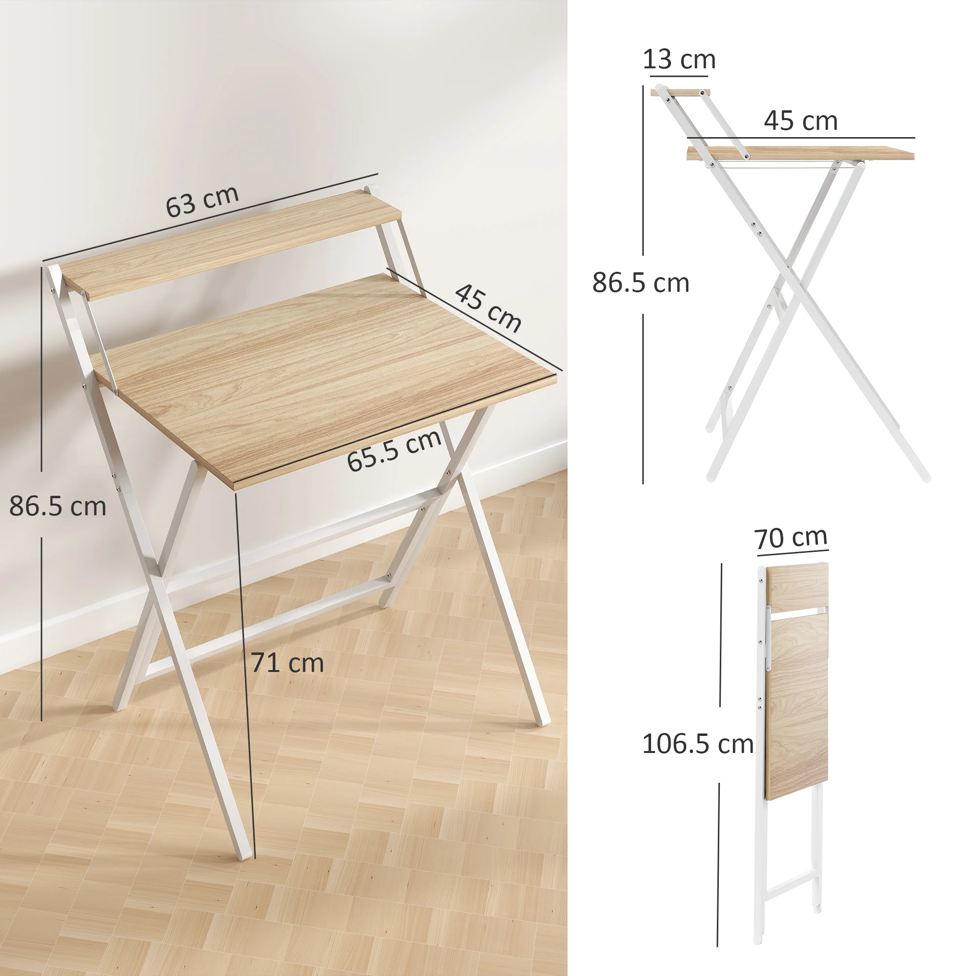 HOMCOM 70 Cm Folding Computer Desk For Small Spaces Bedroom - Image 5