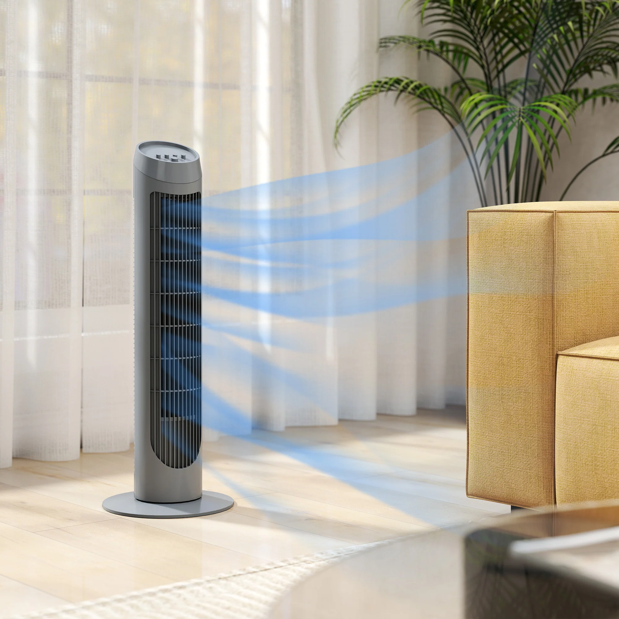HOMCOM 75cm Tower Fan Noise Reduction Wind 3-Level Cool ABS Indoor Grey - Image 2