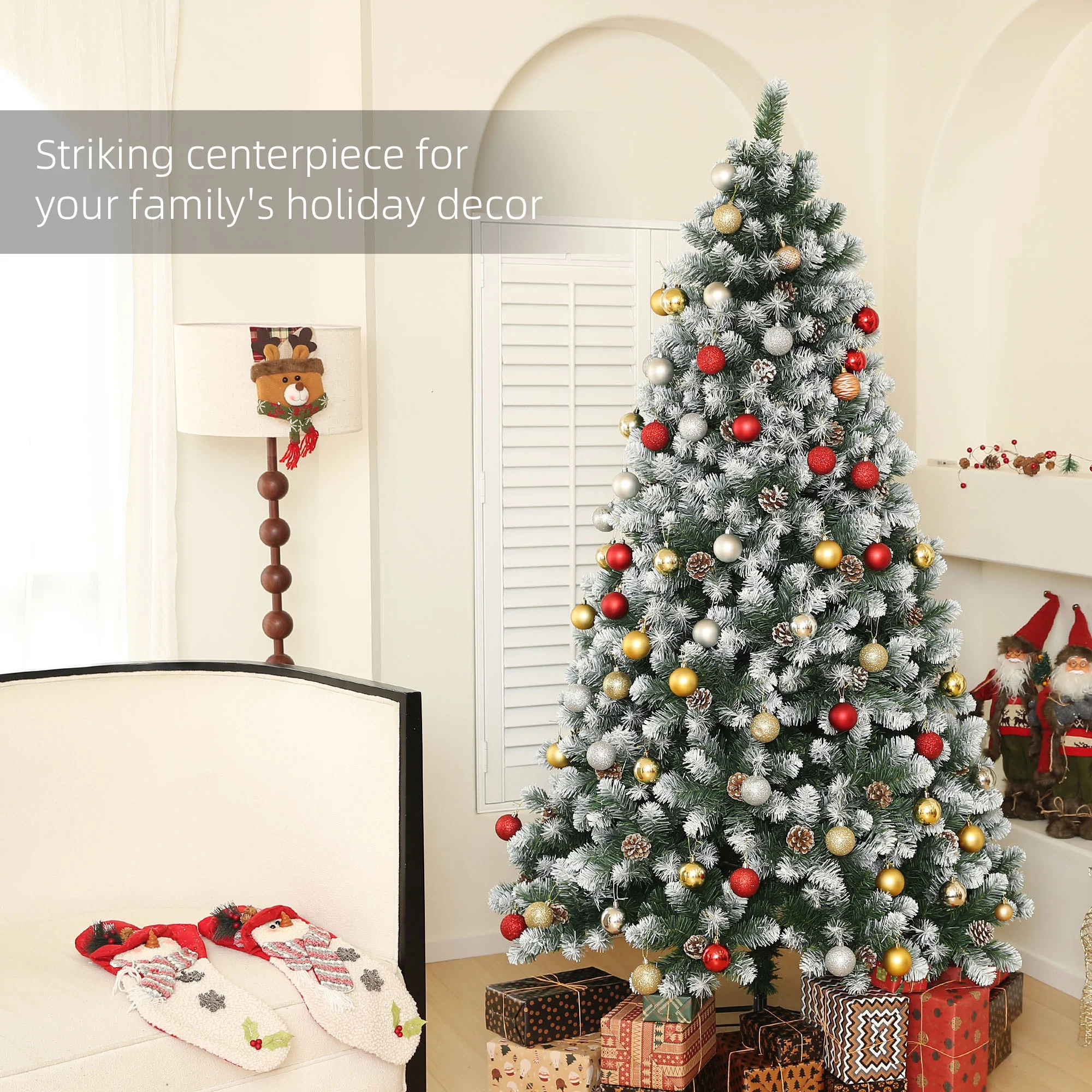 HOMCOM 7ft Artificial Pine Christmas Tree With Pinecones, Steel Base - Image 3