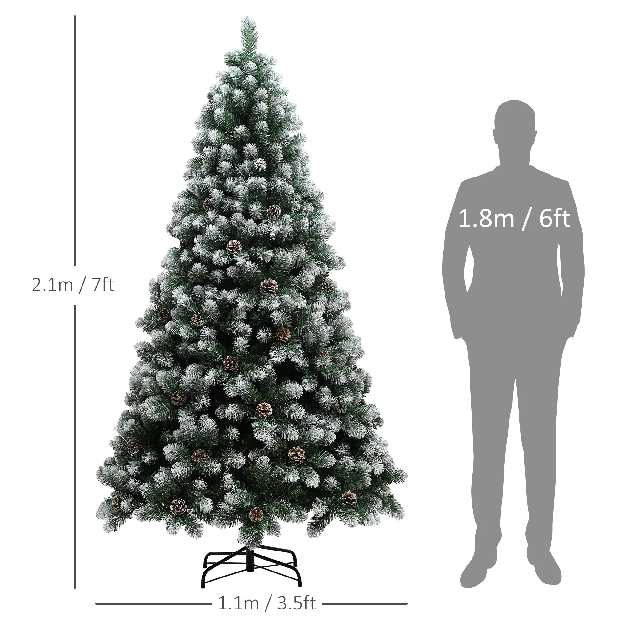 HOMCOM 7ft Artificial Pine Christmas Tree With Pinecones, Steel Base - Image 5