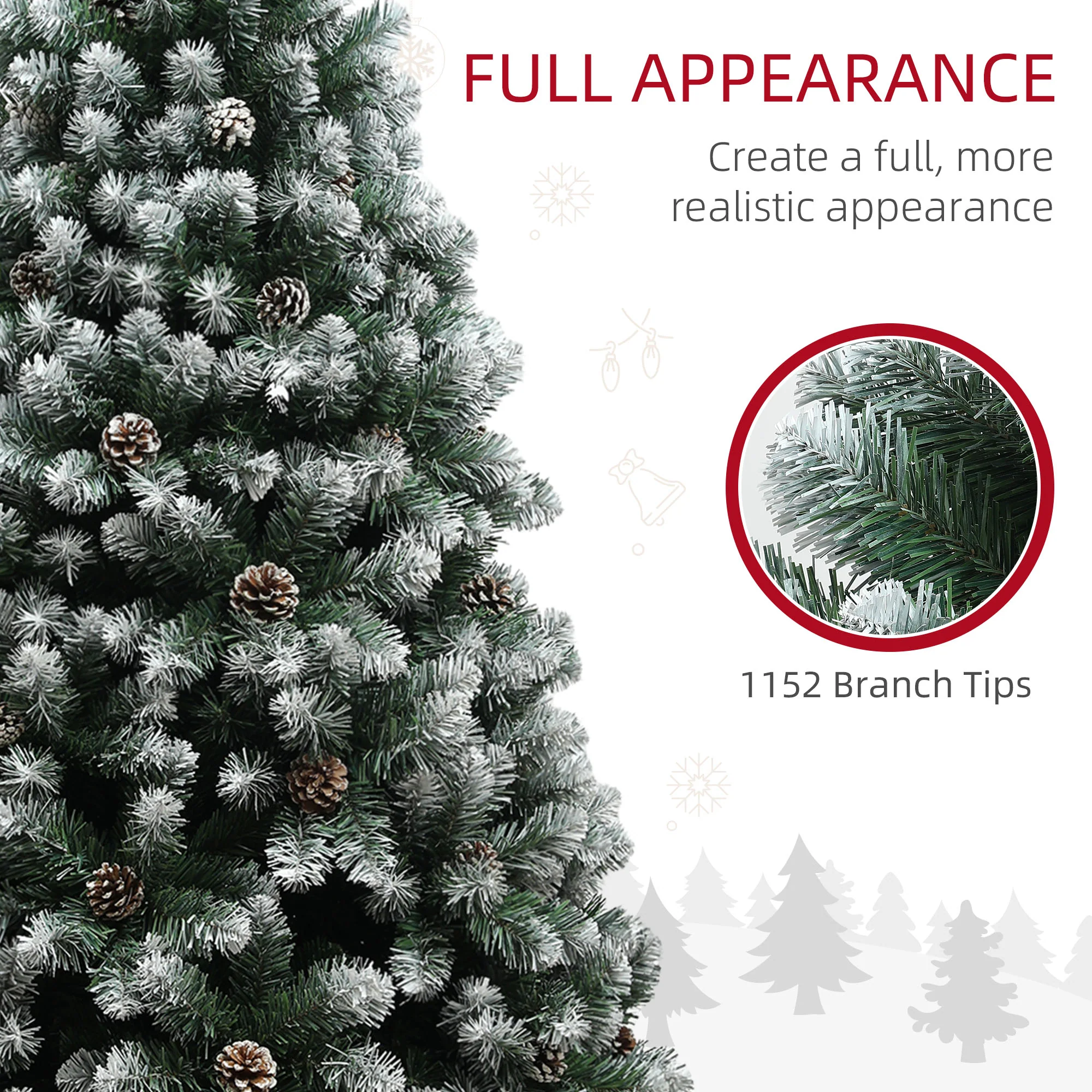HOMCOM 7ft Artificial Pine Christmas Tree With Pinecones, Steel Base - Image 6