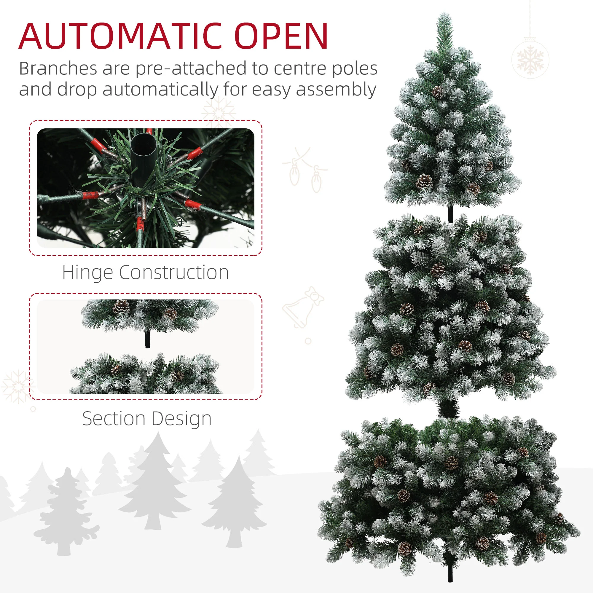 HOMCOM 7ft Artificial Pine Christmas Tree With Pinecones, Steel Base - Image 7