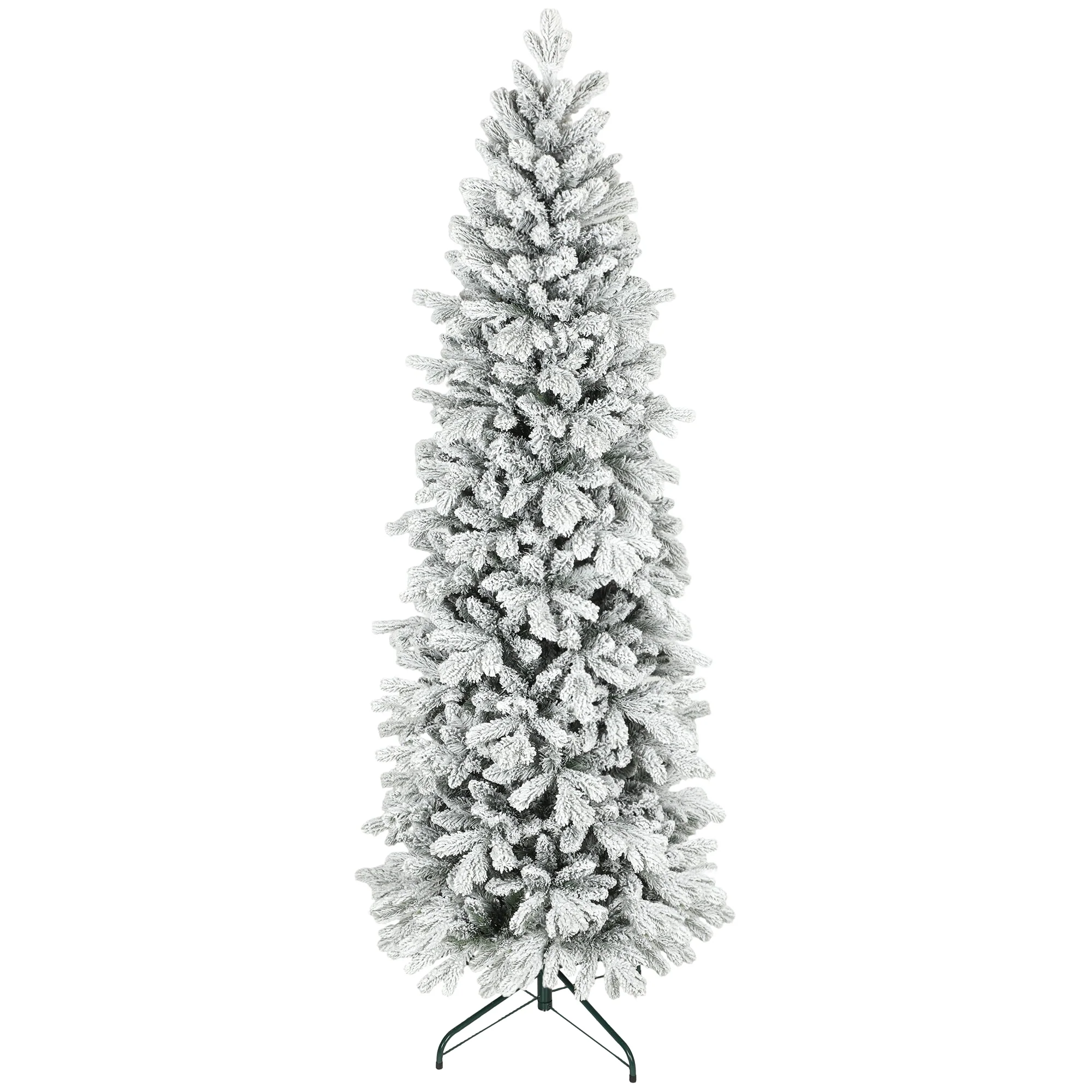 HOMCOM 7ft Pencil Christmas Tree With Snow, Realistic Tips, Easy Assembly
