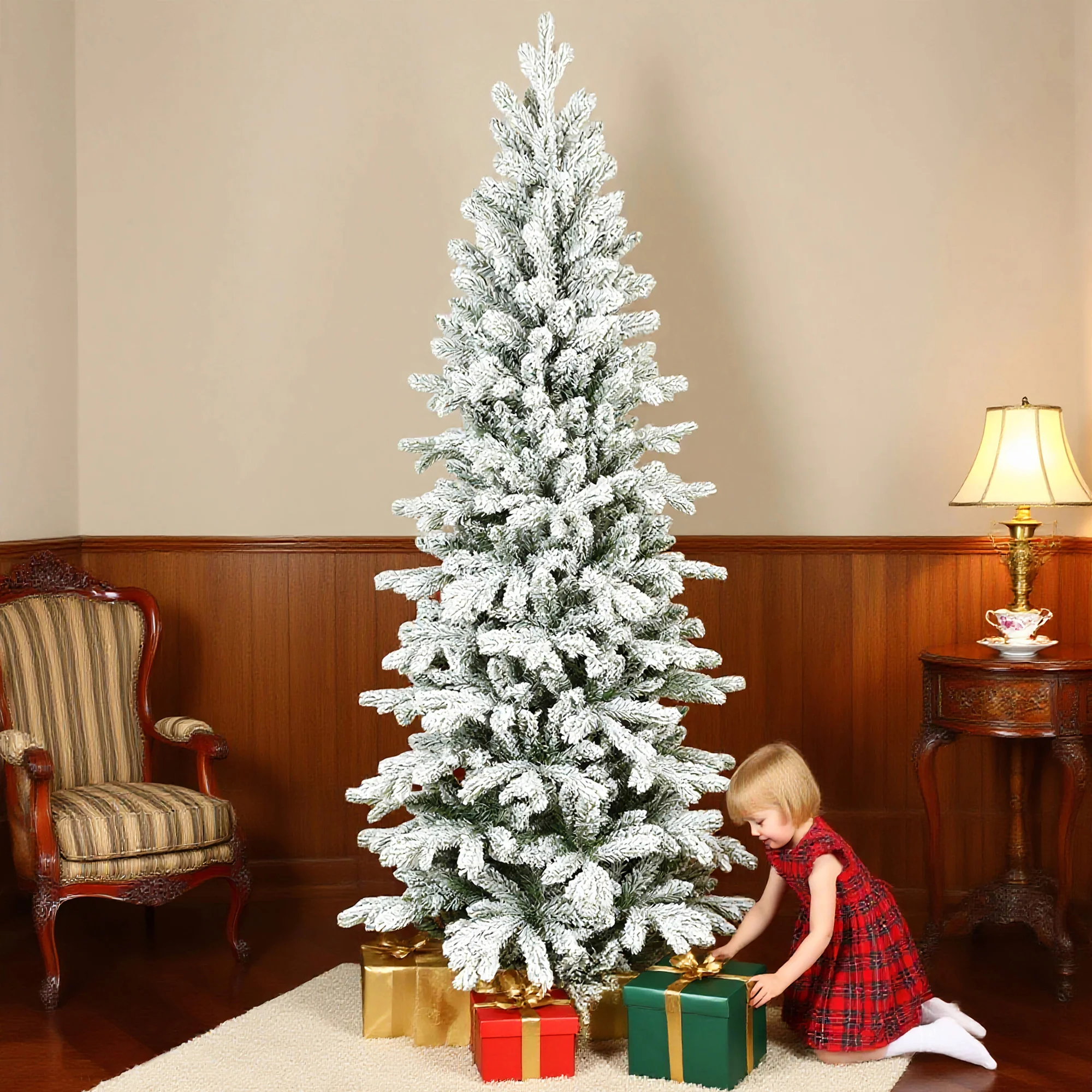 HOMCOM 7ft Pencil Christmas Tree With Snow, Realistic Tips, Easy Assembly - Image 2