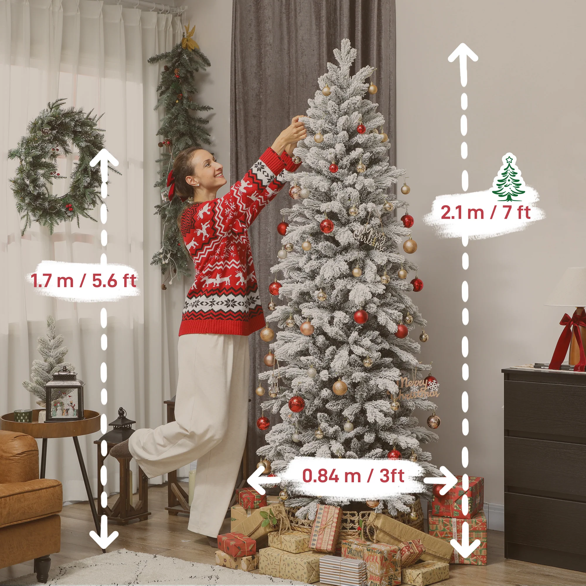HOMCOM 7ft Pencil Christmas Tree With Snow, Realistic Tips, Easy Assembly - Image 3