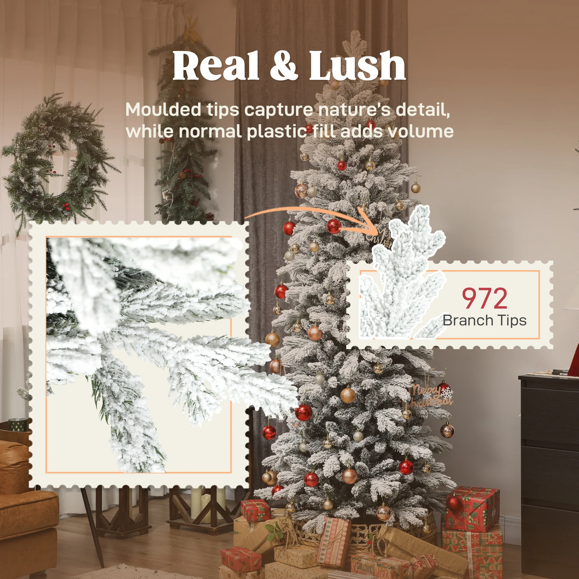 HOMCOM 7ft Pencil Christmas Tree With Snow, Realistic Tips, Easy Assembly - Image 5
