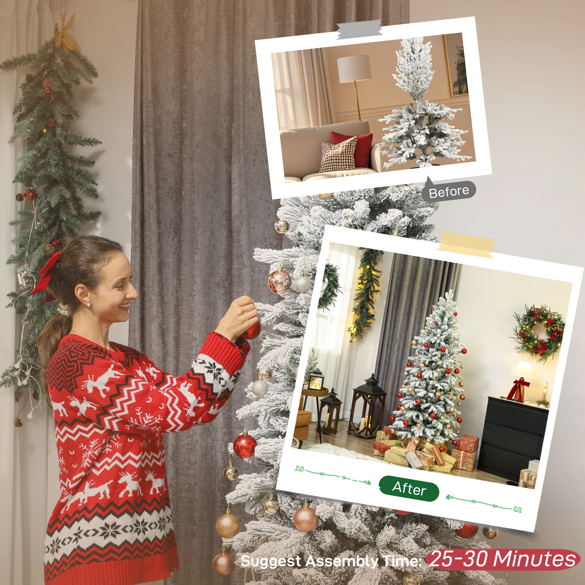 HOMCOM 7ft Pencil Christmas Tree With Snow, Realistic Tips, Easy Assembly - Image 7