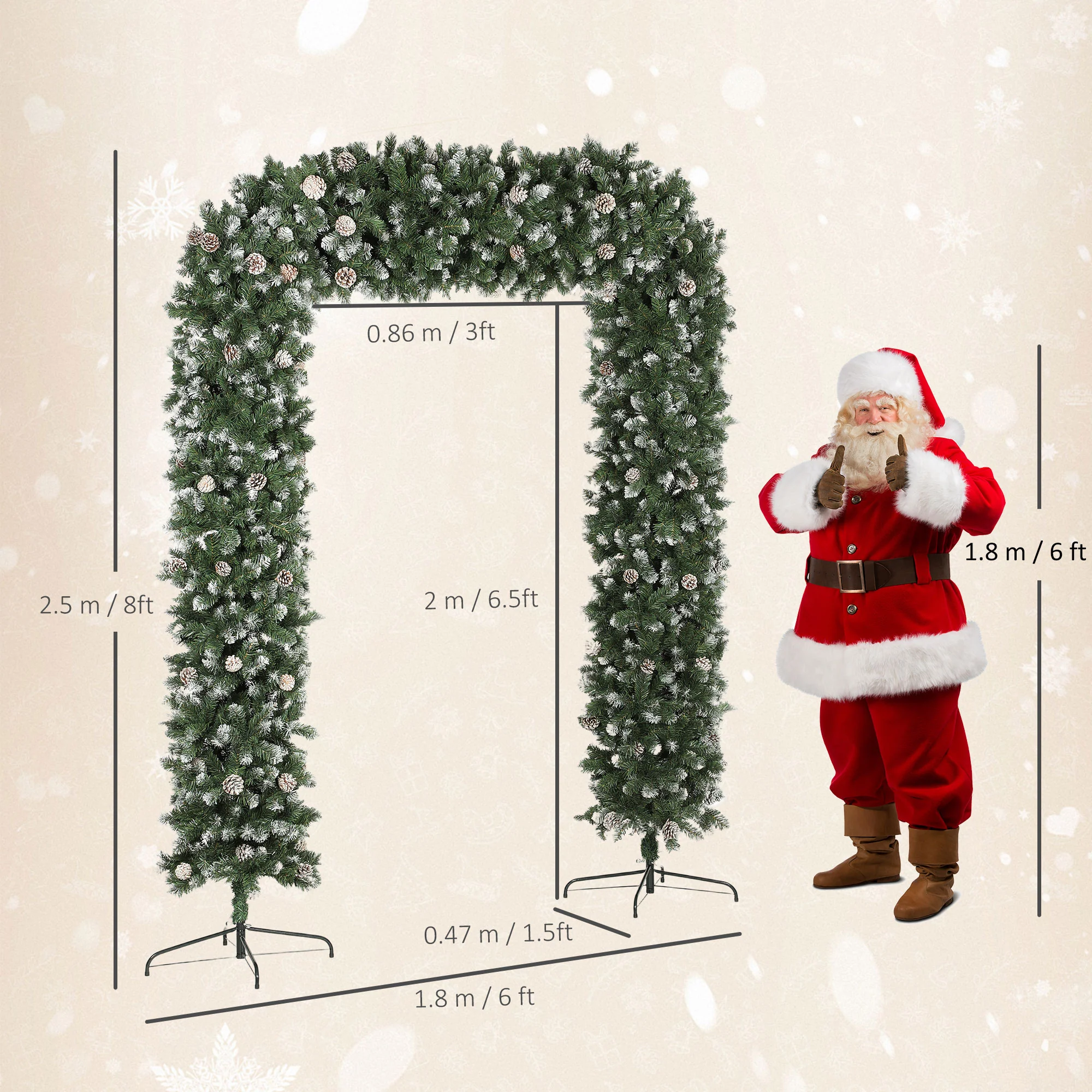 HOMCOM 8.2 ft Snow Frosted Christmas Tree Arch, Doorway Decor - Image 5