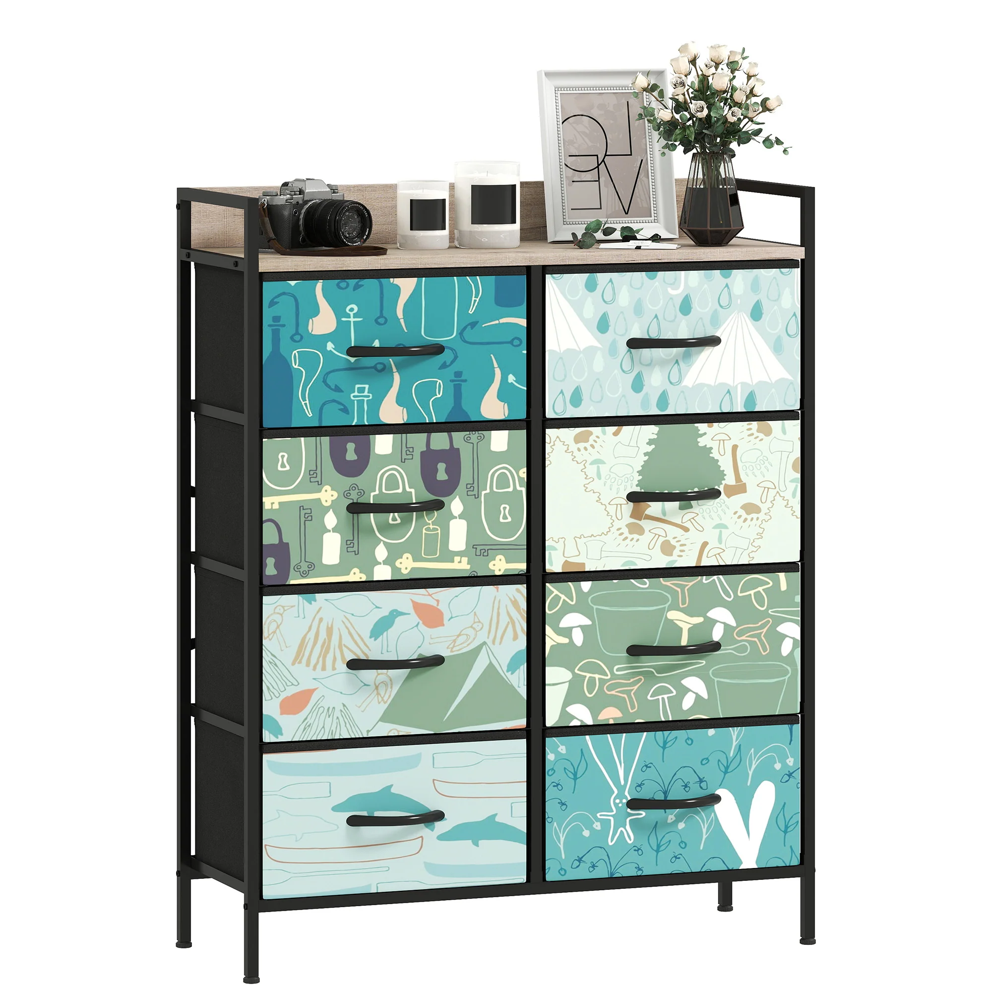 HOMCOM 8-Drawer Chest Of Drawers, Fabric Dresser With Open Shelf