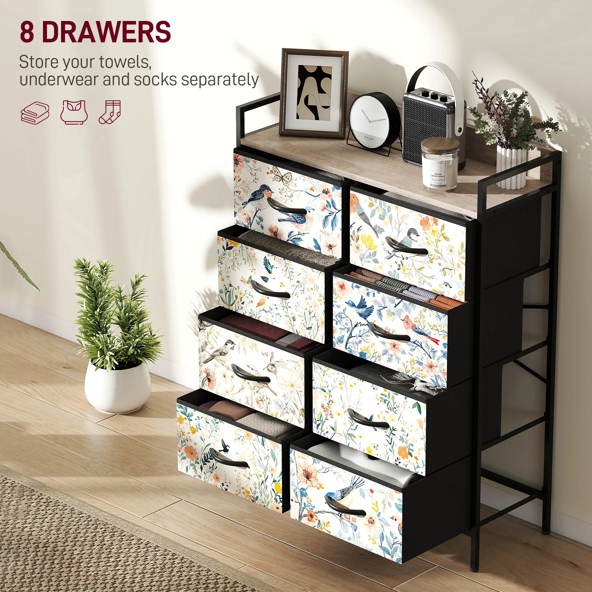 HOMCOM 8-Drawer Chest Of Drawers, Fabric Dresser With Open Shelf - Image 12