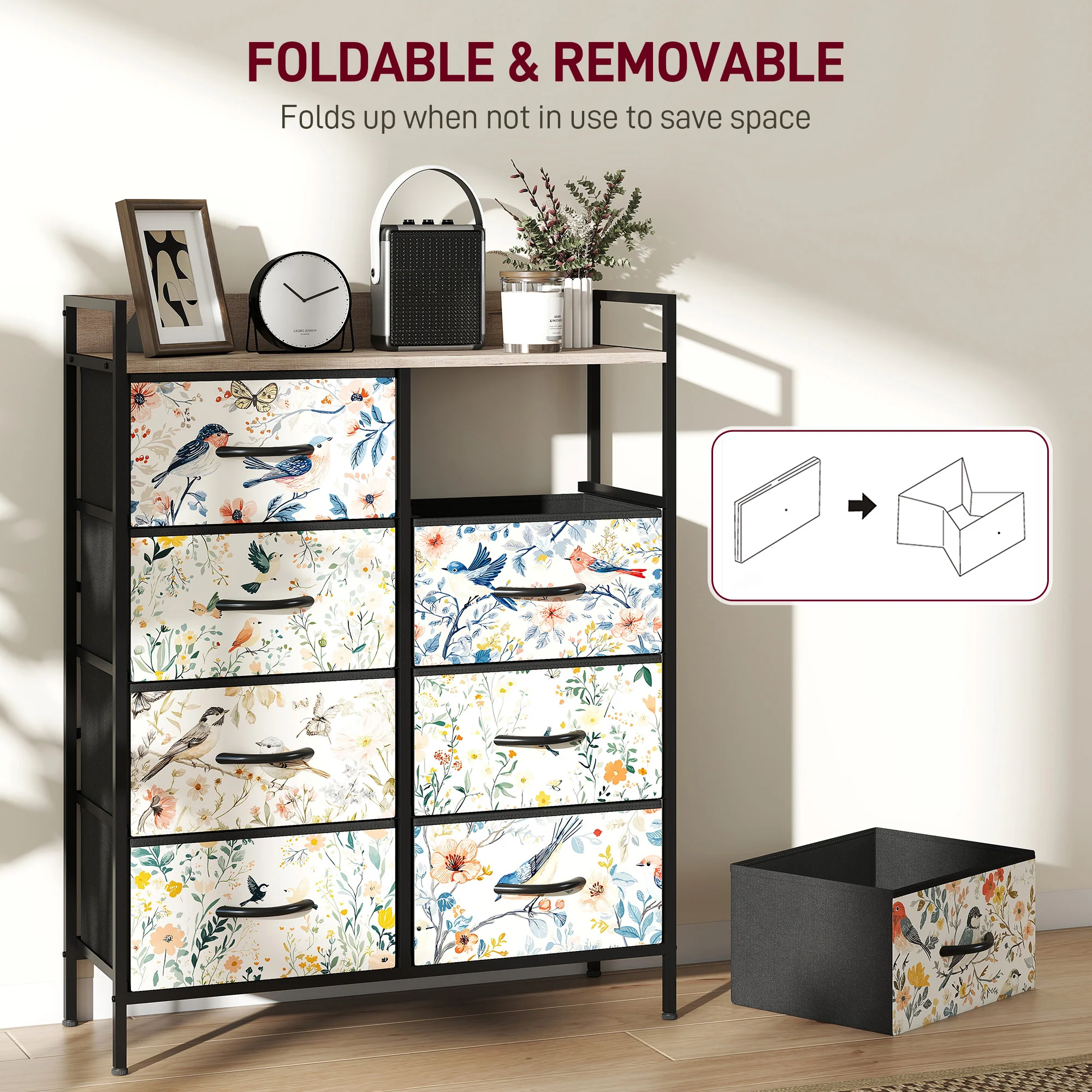 HOMCOM 8-Drawer Chest Of Drawers, Fabric Dresser With Open Shelf - Image 15