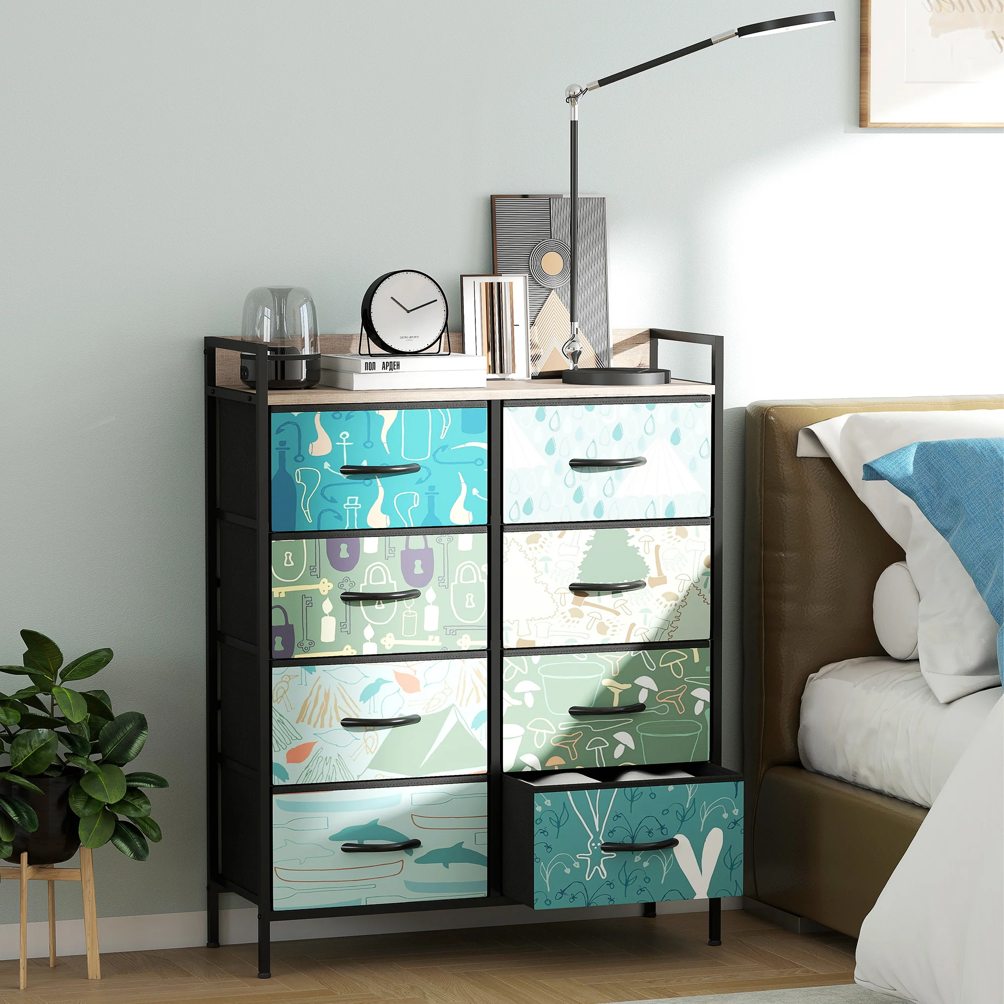 HOMCOM 8-Drawer Chest Of Drawers, Fabric Dresser With Open Shelf - Image 2