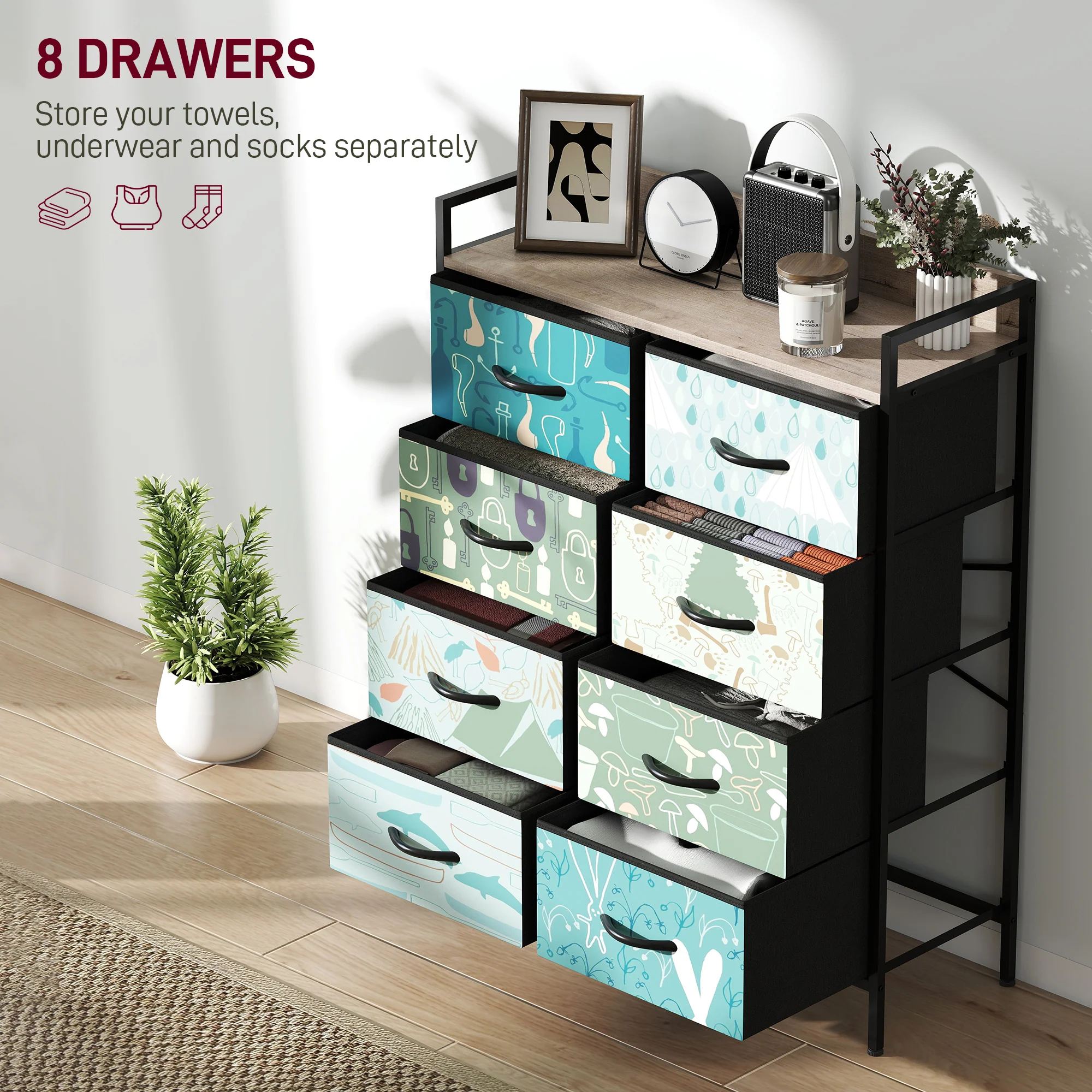HOMCOM 8-Drawer Chest Of Drawers, Fabric Dresser With Open Shelf - Image 3