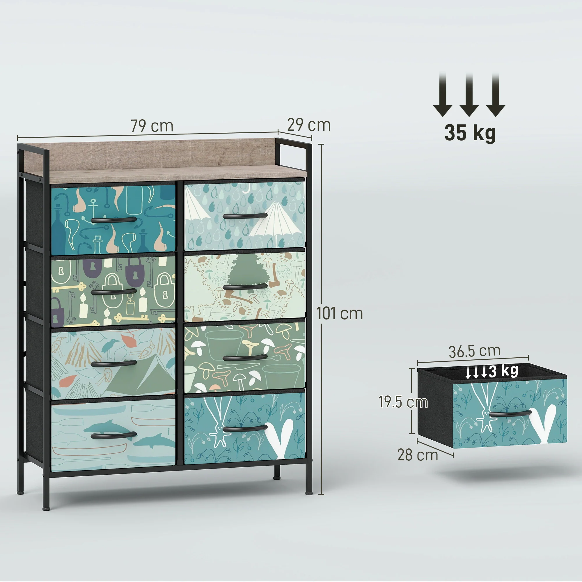 HOMCOM 8-Drawer Chest Of Drawers, Fabric Dresser With Open Shelf - Image 5