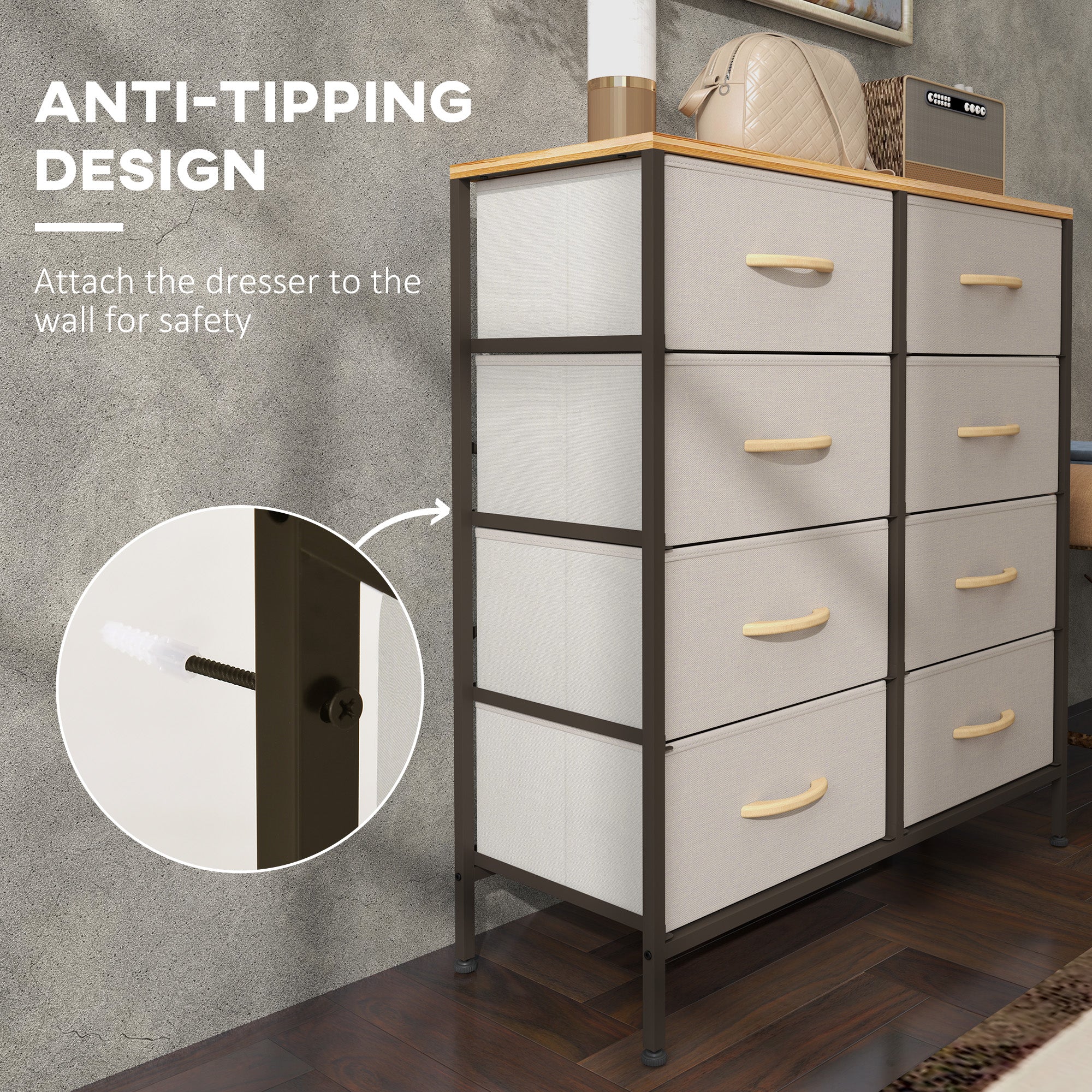 HOMCOM 8 Drawer Fabric Chest of Drawers w/ Wooden Top for Hallway - Image 13