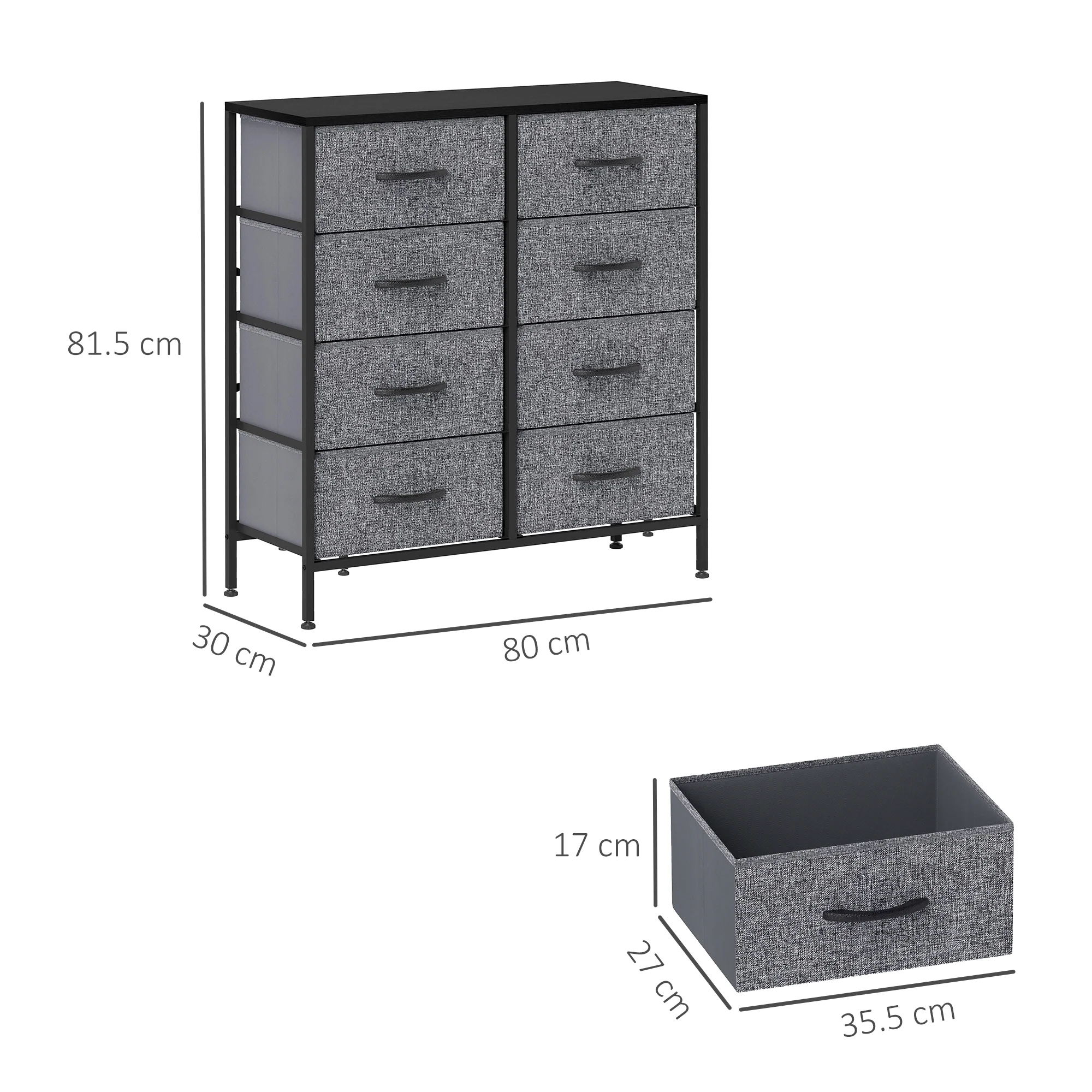 HOMCOM 8 Drawer Fabric Chest of Drawers w/ Wooden Top for Hallway - Image 5