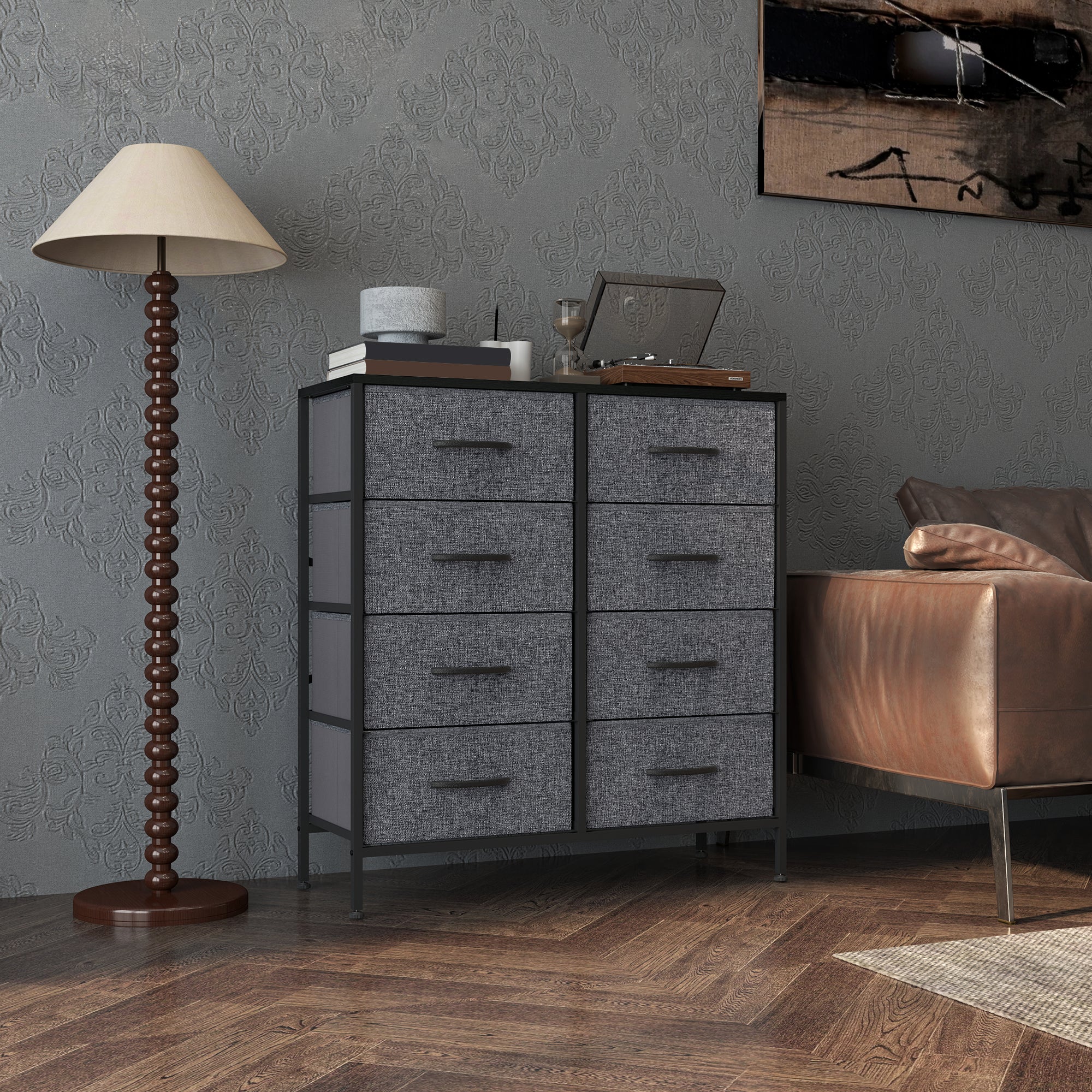 HOMCOM 8 Drawer Fabric Chest of Drawers w/ Wooden Top for Hallway - Image 7