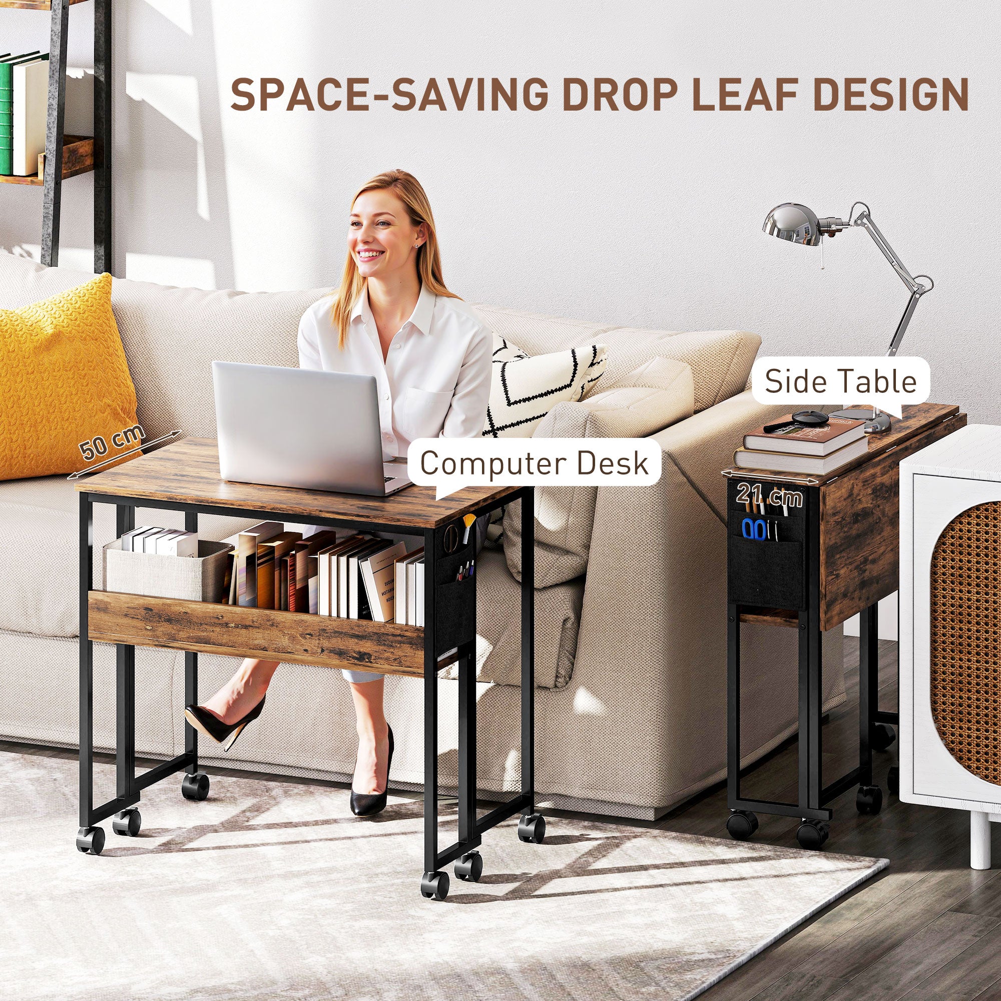 HOMCOM 80 Cm Foldable Computer Desk On Wheels For Small Spaces - Image 12