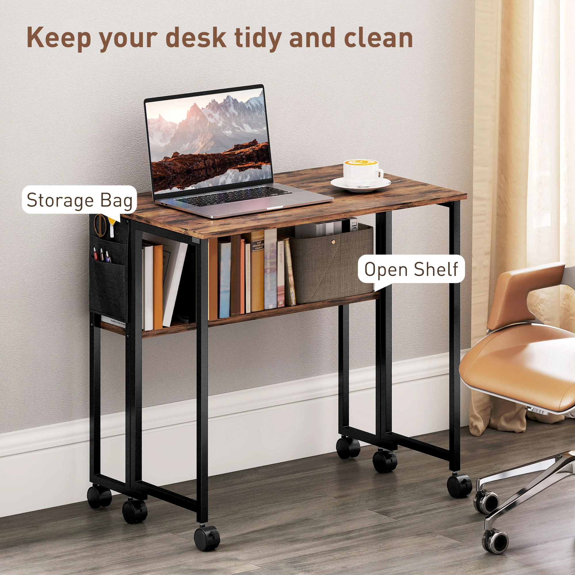 HOMCOM 80 Cm Foldable Computer Desk On Wheels For Small Spaces - Image 13