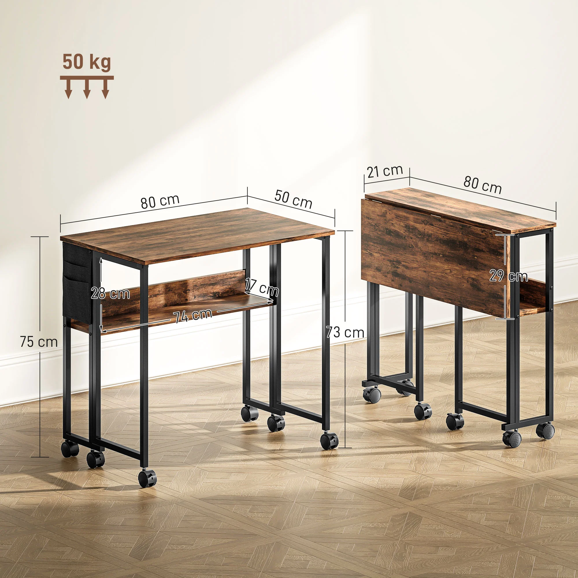 HOMCOM 80 Cm Foldable Computer Desk On Wheels For Small Spaces - Image 14