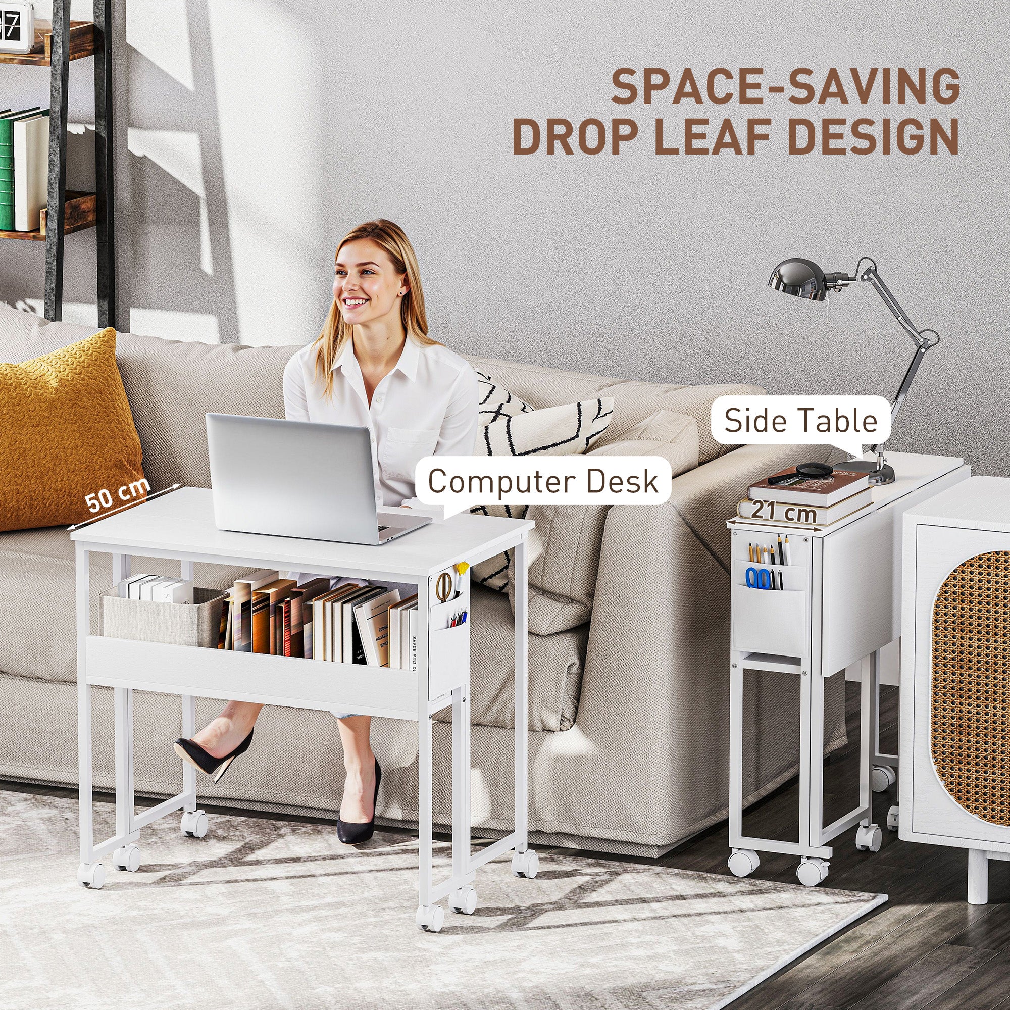 HOMCOM 80 Cm Foldable Computer Desk On Wheels For Small Spaces - Image 21