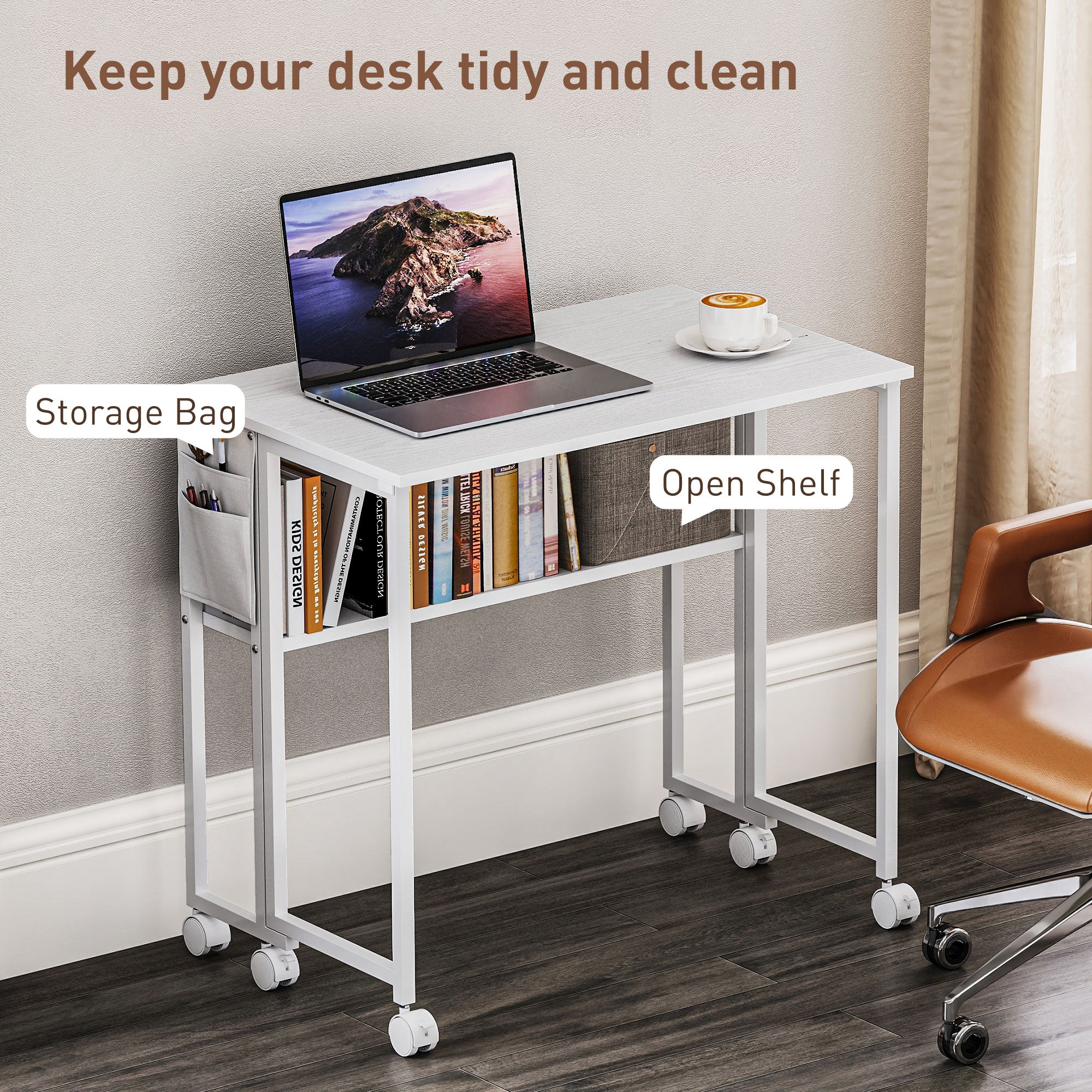 HOMCOM 80 Cm Foldable Computer Desk On Wheels For Small Spaces - Image 22
