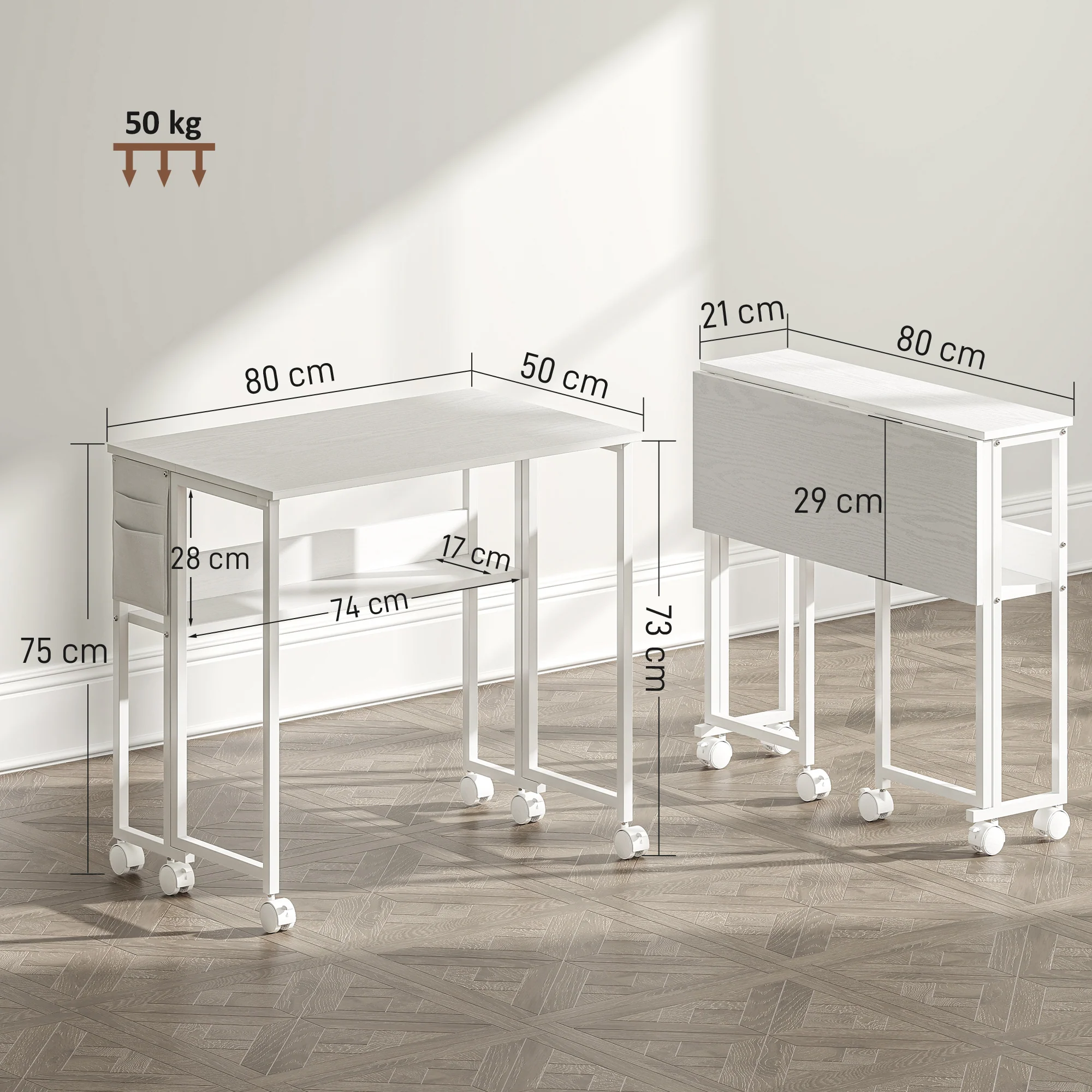 HOMCOM 80 Cm Foldable Computer Desk On Wheels For Small Spaces - Image 23
