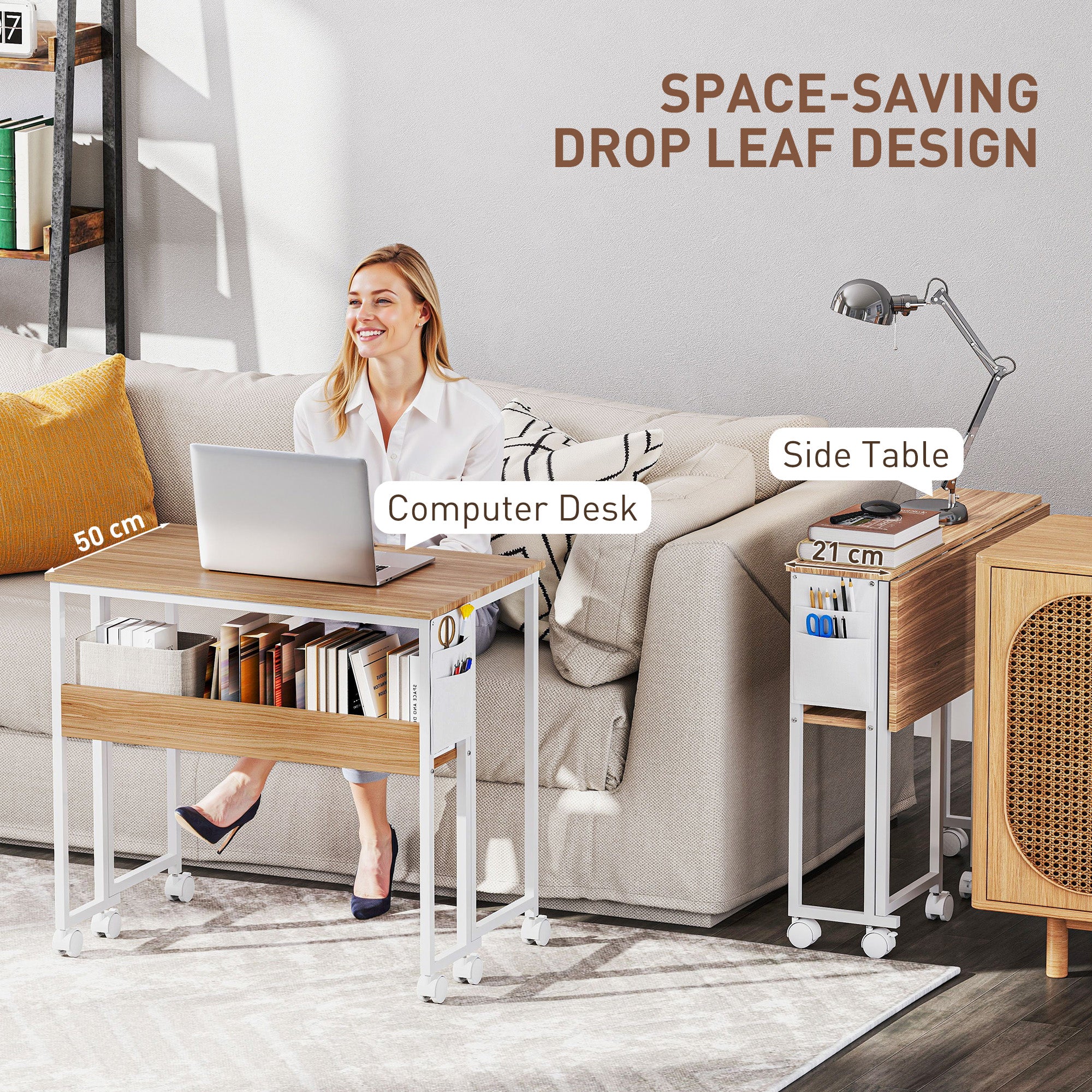 HOMCOM 80 Cm Foldable Computer Desk On Wheels For Small Spaces - Image 3