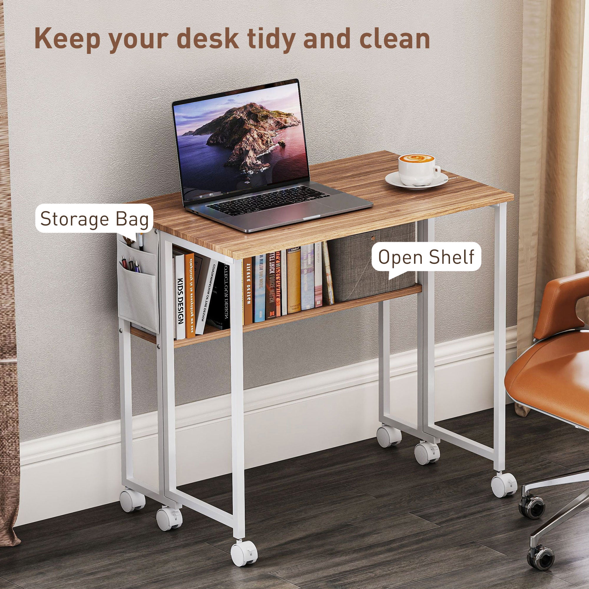 HOMCOM 80 Cm Foldable Computer Desk On Wheels For Small Spaces - Image 4