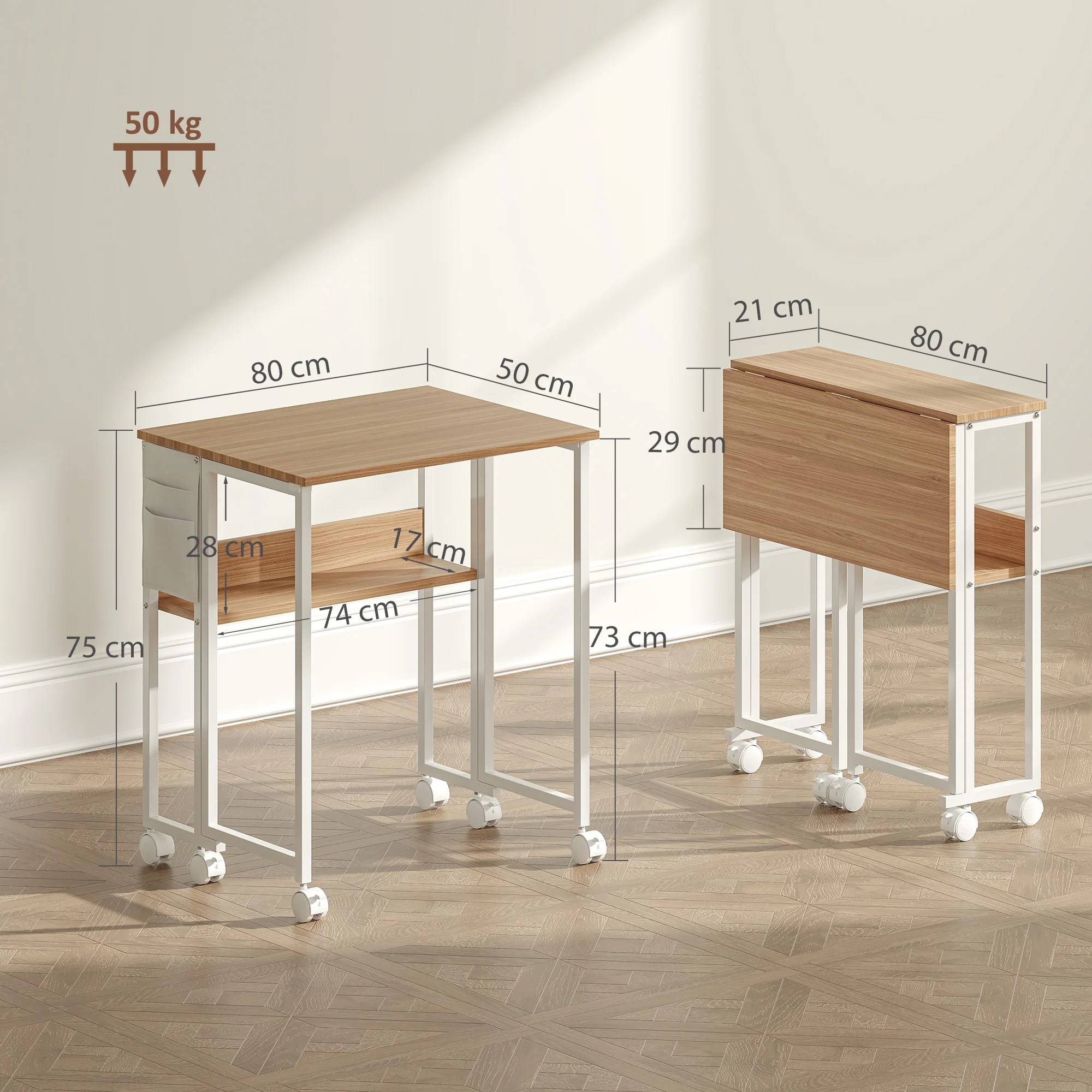 HOMCOM 80 Cm Foldable Computer Desk On Wheels For Small Spaces - Image 5