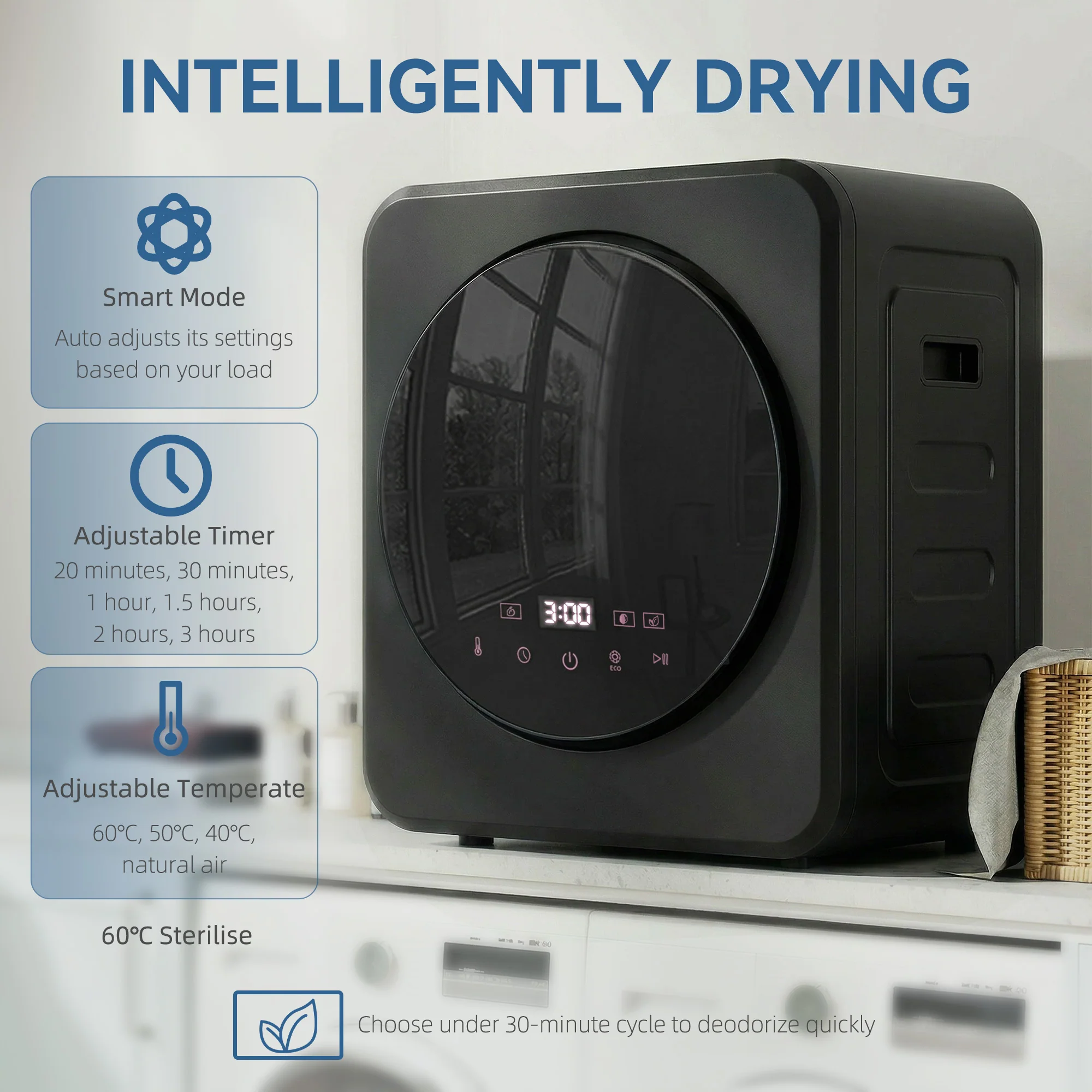 HOMCOM 800W Compact Dryer Machine, 4 Kg Small Vented Tumble Dryer, Black - Image 3