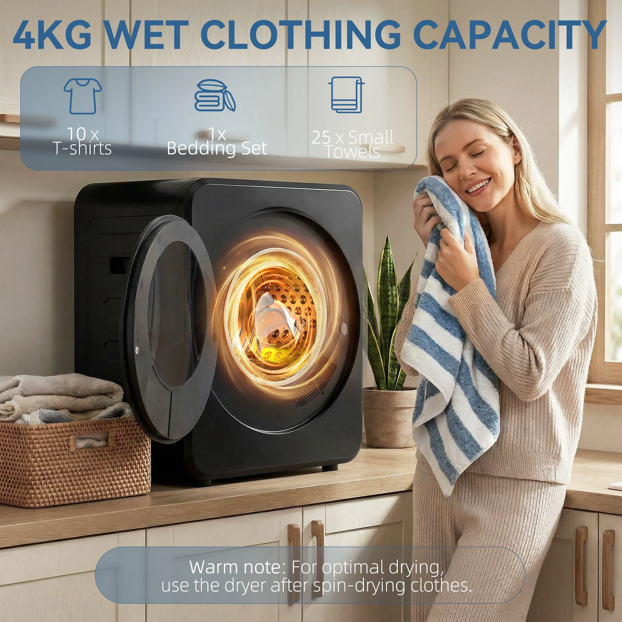 HOMCOM 800W Compact Dryer Machine, 4 Kg Small Vented Tumble Dryer, Black - Image 4
