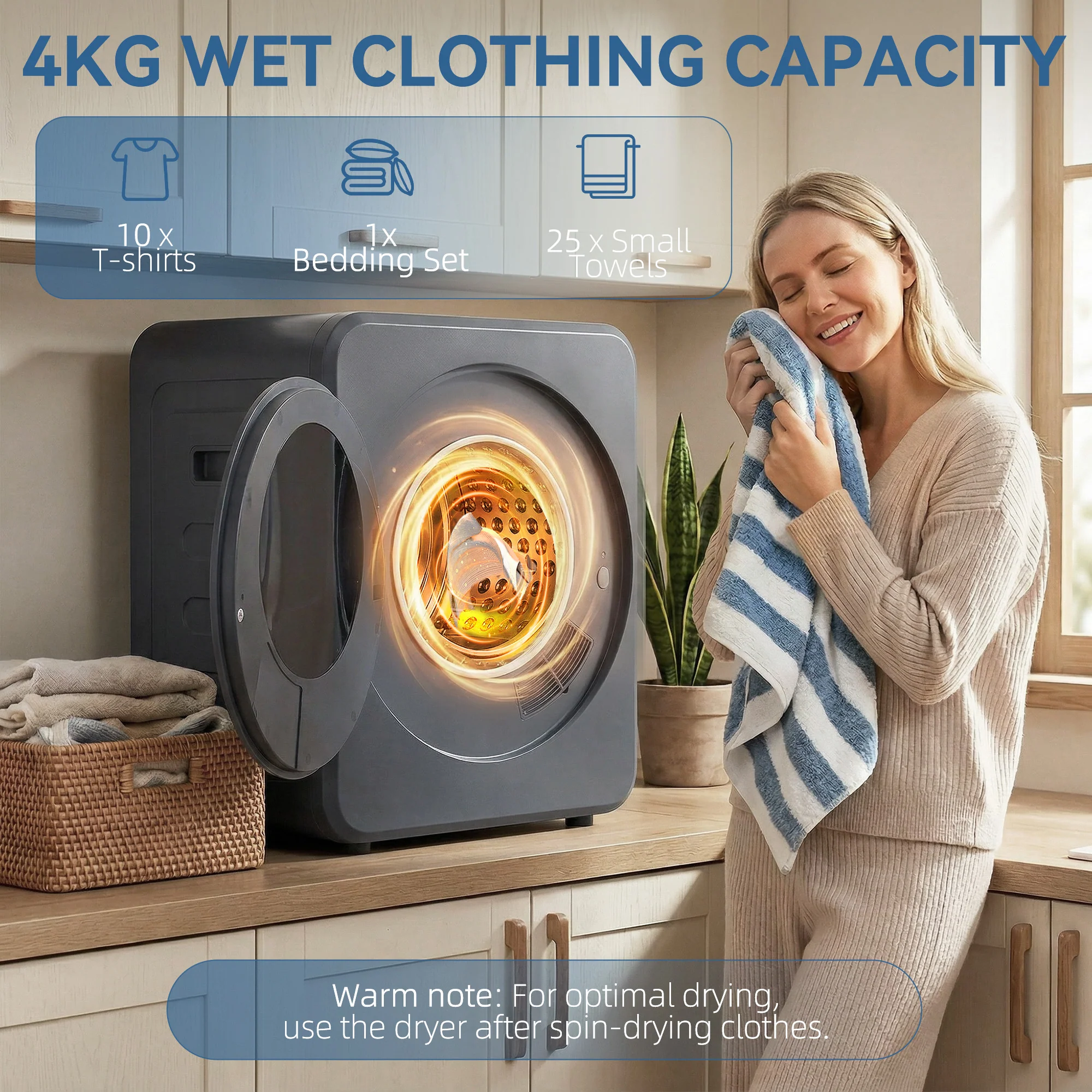 HOMCOM 800W Compact Dryer Machine, 4kg Small Vented Tumble Dryer, Grey - Image 3