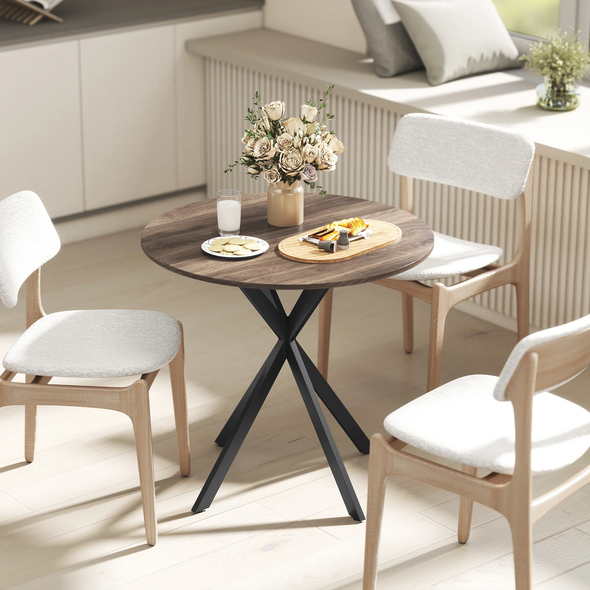 HOMCOM 80cm Round Dining Table, Industrial Kitchen Table With Steel Legs - Image 8