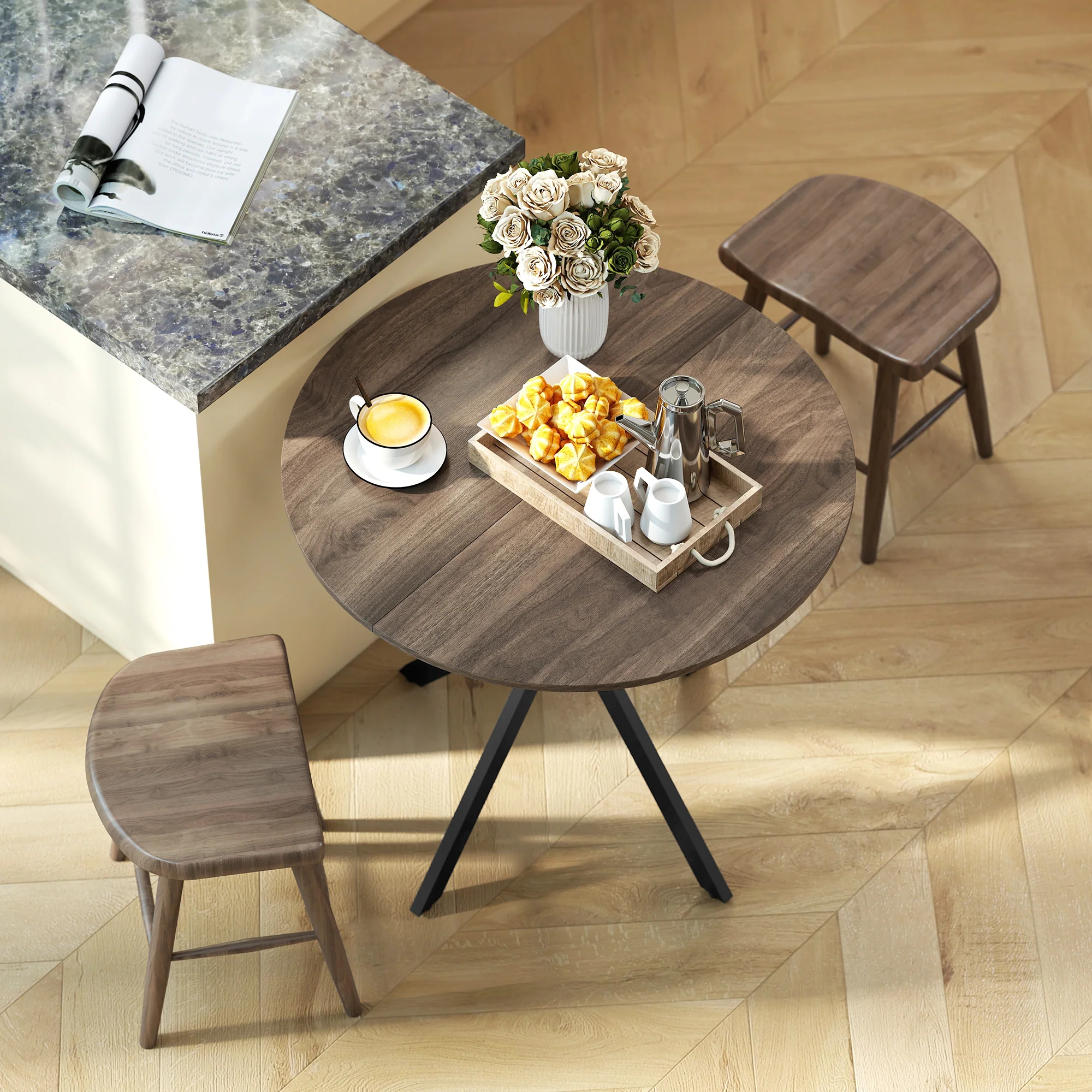HOMCOM 80cm Round Dining Table, Industrial Kitchen Table With Steel Legs - Image 9