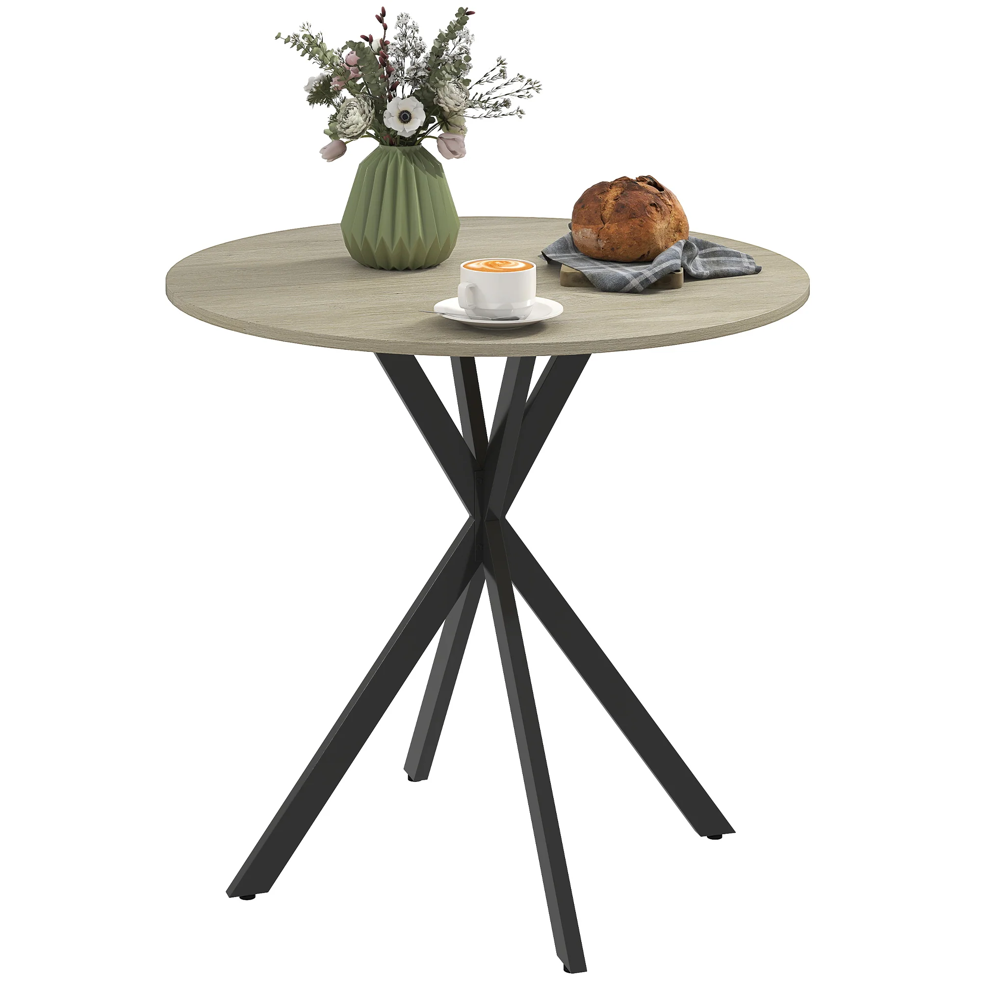 HOMCOM 80cm Round Dining Table, Industrial Kitchen Table With Steel Legs